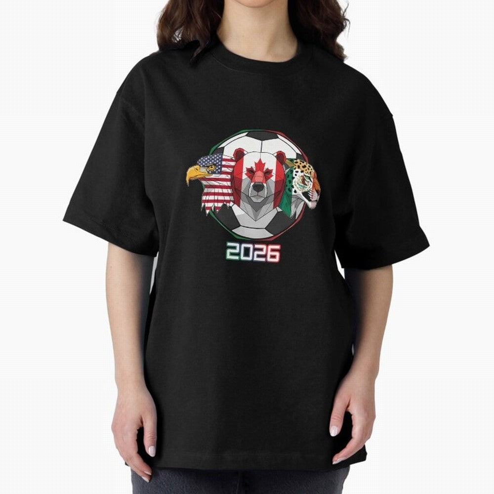 North American Soccer Animals 2026 Oversized T-Shirt Get Ready for Match Day Hype around FIFA World Cup 2026 Group Stage, Mbappe and Neymar, Spain, Vintage Soccer Flavor, Modern Football Stars, National Flags and Final Night Emotion; Perfect for