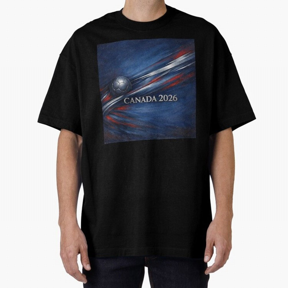 Canada 2026 Soccer Theme with silver lines Oversized T-Shirt Show Love for Legendary Goals in Match Day Hype around FIFA World Cup 2026, CR7, France and Portugal, Game Day Rituals, Football Legends, Country Pride and the Road to the Final; Made for