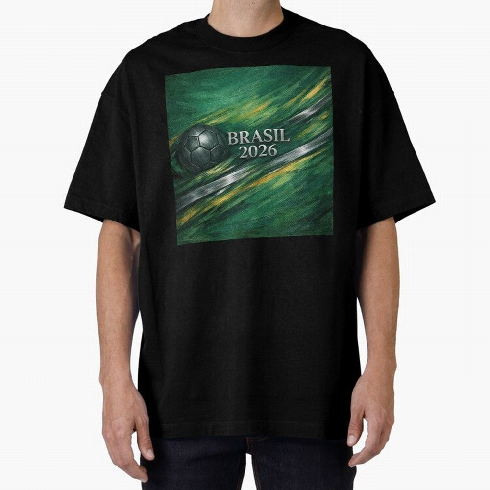 Brazil World Cup 2026 Concept Oversized T-Shirt Bring Retro Soccer Energy to Match Day Hype around FIFA World Cup 2026 Group Stage, Haaland and Mbappe, Argentina, France and Brazil, Championship Spirit, Famous Goals, Roaring Crowds and