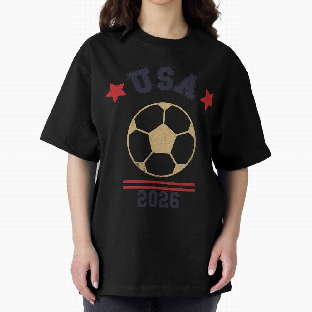 USA Soccer Fan 2026 Jersey Style Design Oversized T-Shirt Feel the Trophy Chase of FIFA World Cup 2026 Spirit, Featuring England, France and Netherlands, Cristiano Ronaldo, Haaland and CR7, Sports Nostalgia, International Competition, Famous