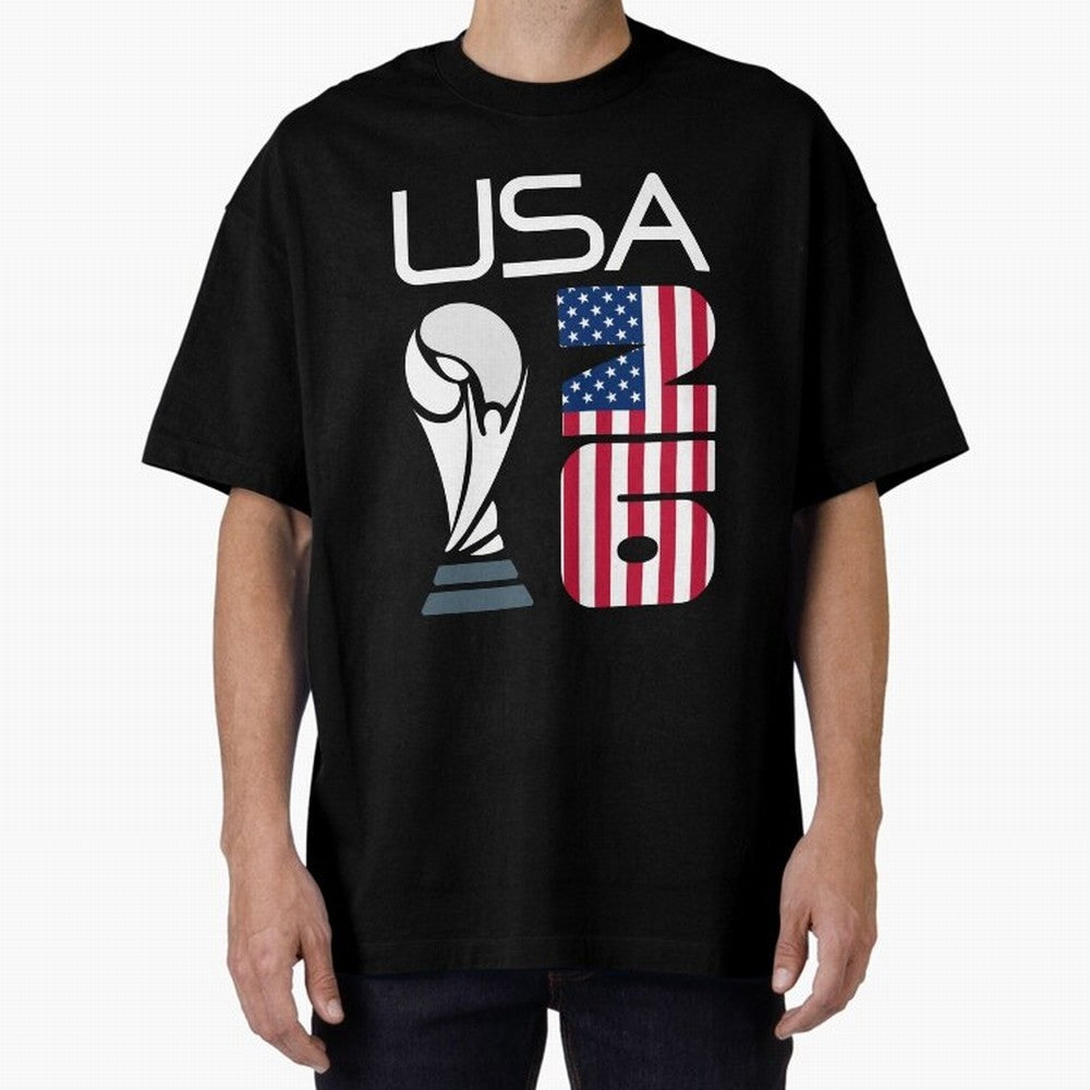 USA 2026 Soccer World Cup Trophy American Flag Design Oversized T-Shirt Upgrade Global Football Passion for FIFA World Cup 2026 USA Canada Mexico, Highlighting Cristiano Ronaldo, Haaland and CR7, Argentina, France and Brazil, Football Festival