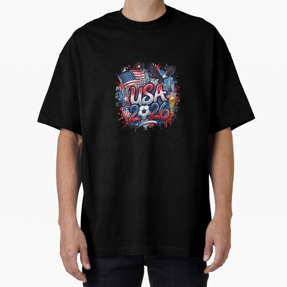 Usa World Cup 2026 Football Legacy Oversized T-Shirt Celebrate Rivalries and Pride in FIFA World Cup 2026 Group Stage Filled with Messi, CR7 and Mbappe, Brazil Energy, Stadium Chants, National Pride, Trophy Dreams and Unforgettable Football
