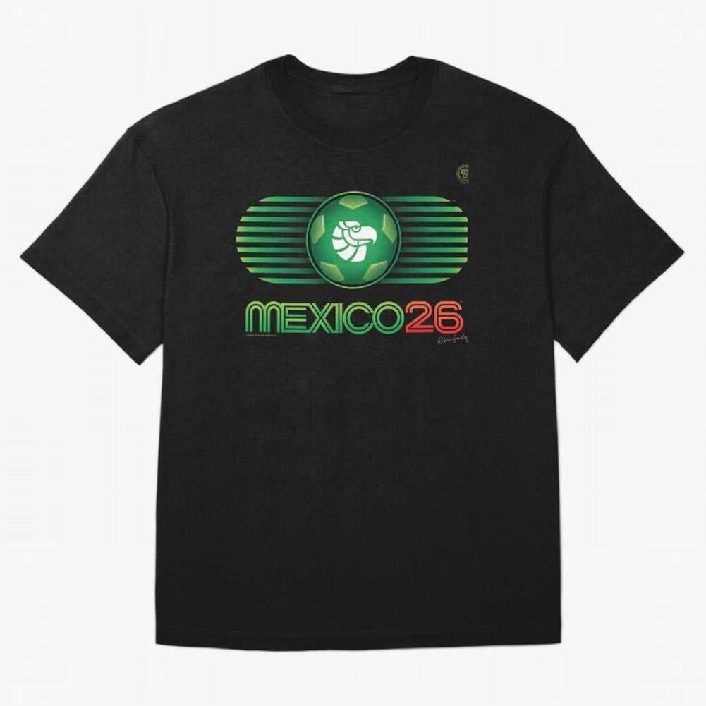 Mexico 26 World Cup Retro Logo. Autographed Oversized T-Shirt Bring Champion Energy into Match Day Hype around FIFA World Cup 2026, Messi, Spain, Vintage Soccer Flavor, Modern Football Stars, National Flags and Final Night Emotion; Ideal for