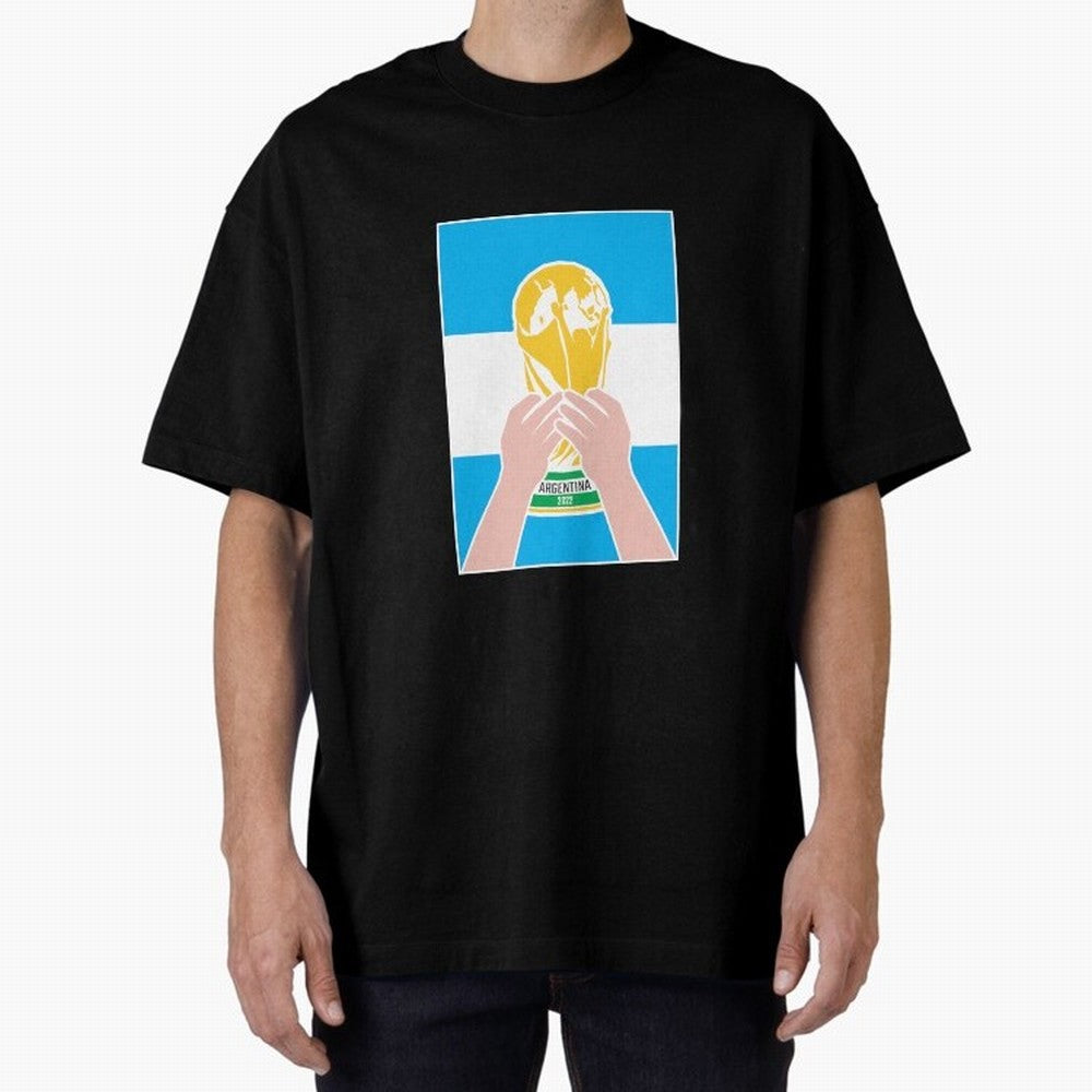 Champion Argentina 2022 Oversized T-Shirt Fuel the Hype around Match Day Hype around FIFA World Cup 2026, Mbappe, England and Germany, Classic Soccer Heritage, Championship Pressure, Fan Loyalty and International Pride; Ideal for Passionate Fans