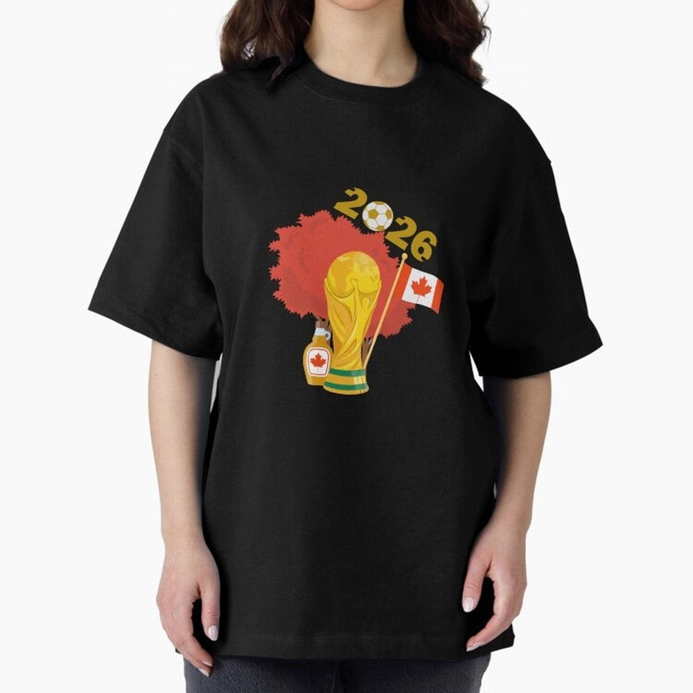 Canada 2026 Football Championship Golden Oversized T-Shirt Carry the Colors and Pride of FIFA World Cup 2026 Group Stage for Fans of Mbappe and Neymar and Netherlands, Bringing Soccer Culture, Superstar Moments, National Team Dreams and Competitive
