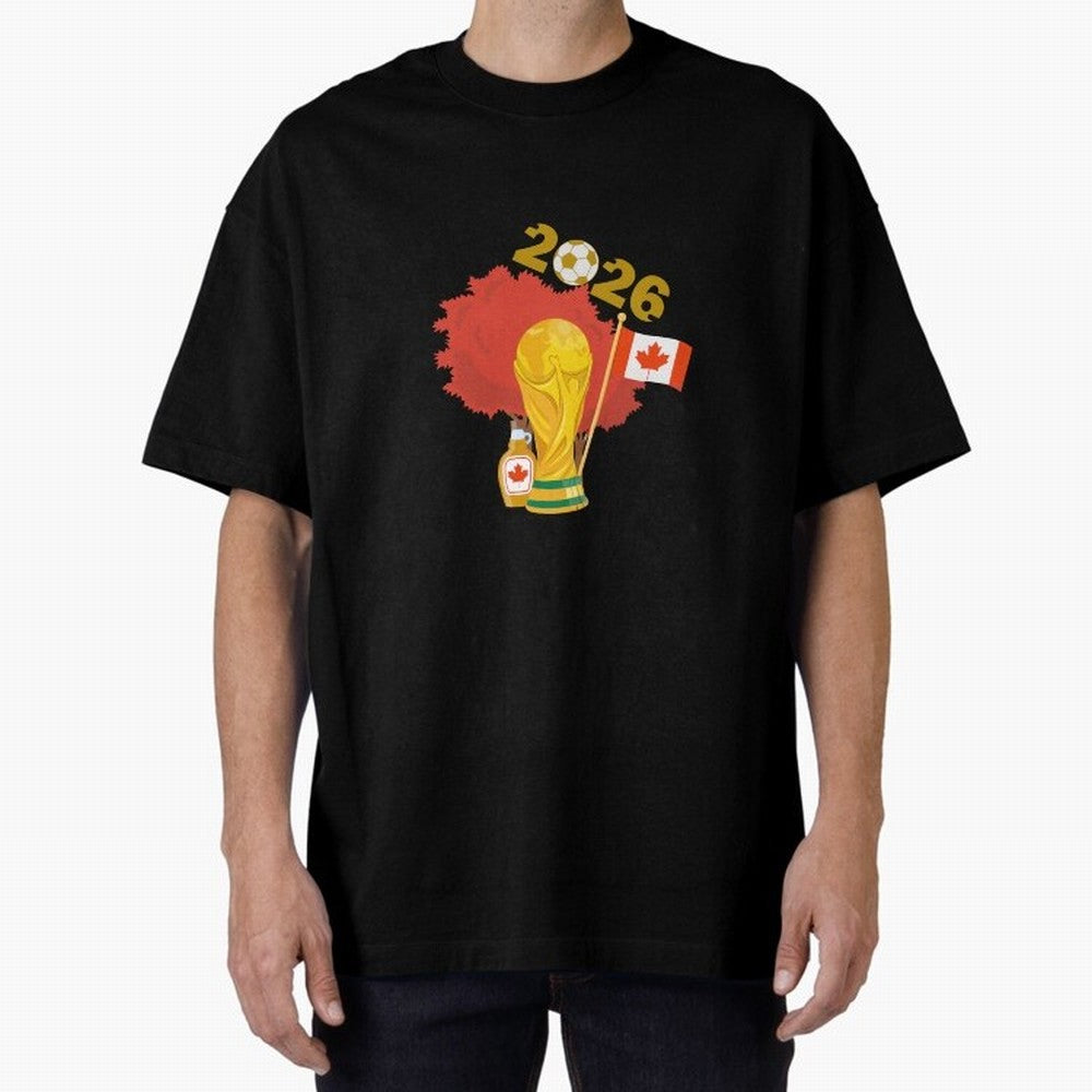 Canada 2026 Football Championship Golden Oversized T-Shirt Carry the Colors and Pride of FIFA World Cup 2026 Group Stage for Fans of Mbappe and Neymar and Netherlands, Bringing Soccer Culture, Superstar Moments, National Team Dreams and Competitive