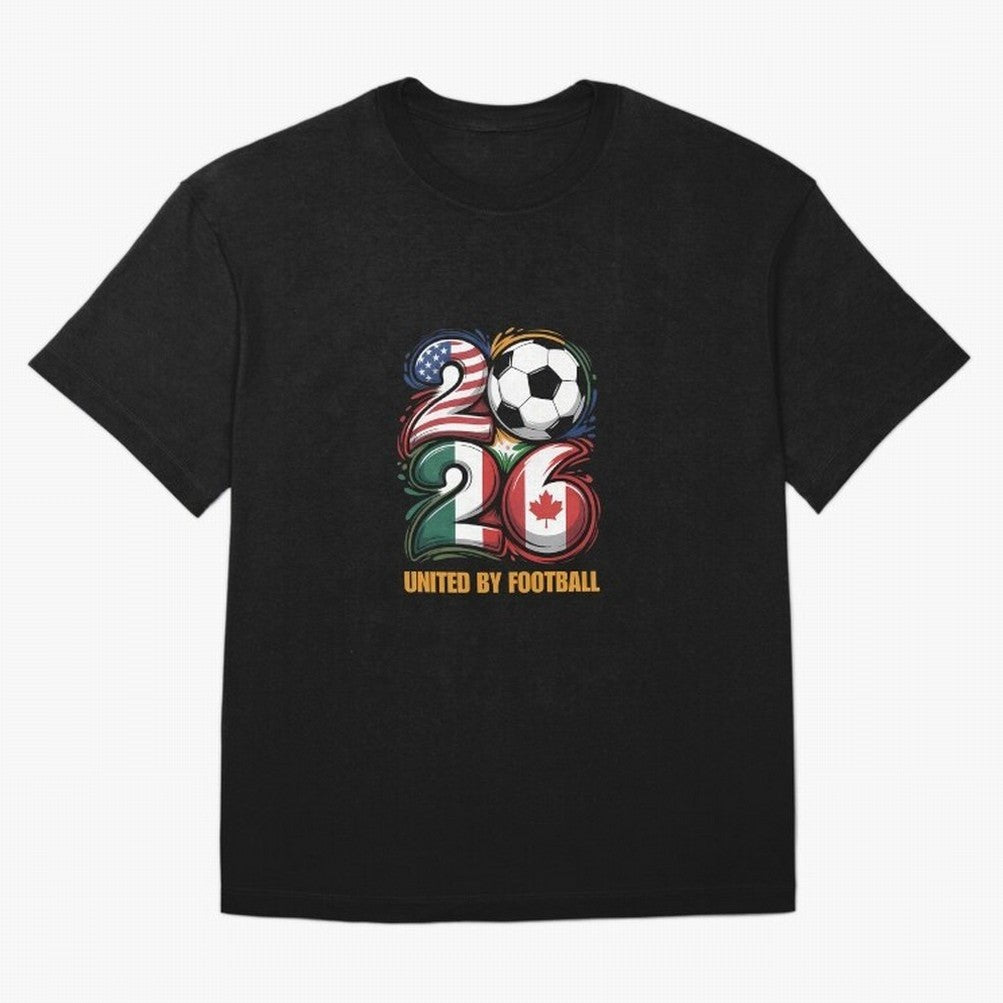 United By Football Soccer Fan Gear 2026 Oversized T-Shirt Celebrate Global Passion for FIFA World Cup 2026 USA Canada Mexico for Fans of CR7 and Messi and Spain and Netherlands, Bringing Football History, Final Match Energy, Crowd Noise and Once in