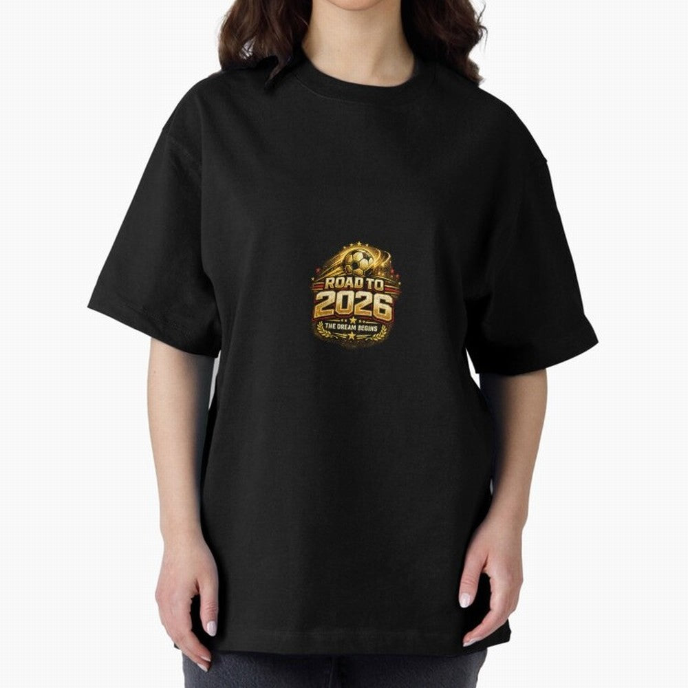 Road To 2026 Football Fan Shirt Oversized T-Shirt Stand Proud for FIFA World Cup 2026 Group Stage Centered on Messi and Cristiano Ronaldo, England, France and Netherlands Energy, Retro Football Energy, Iconic Rivalries, Trophy Chase Drama and
