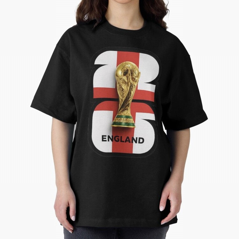England Football World Cup 2026 - Three Lions Gold Trophy Edition Oversized T-Shirt Support Your Favorite Stars during FIFA World Cup 2026 USA Canada Mexico Highlighting Haaland, England and Germany Energy, Classic Soccer Heritage, Championship