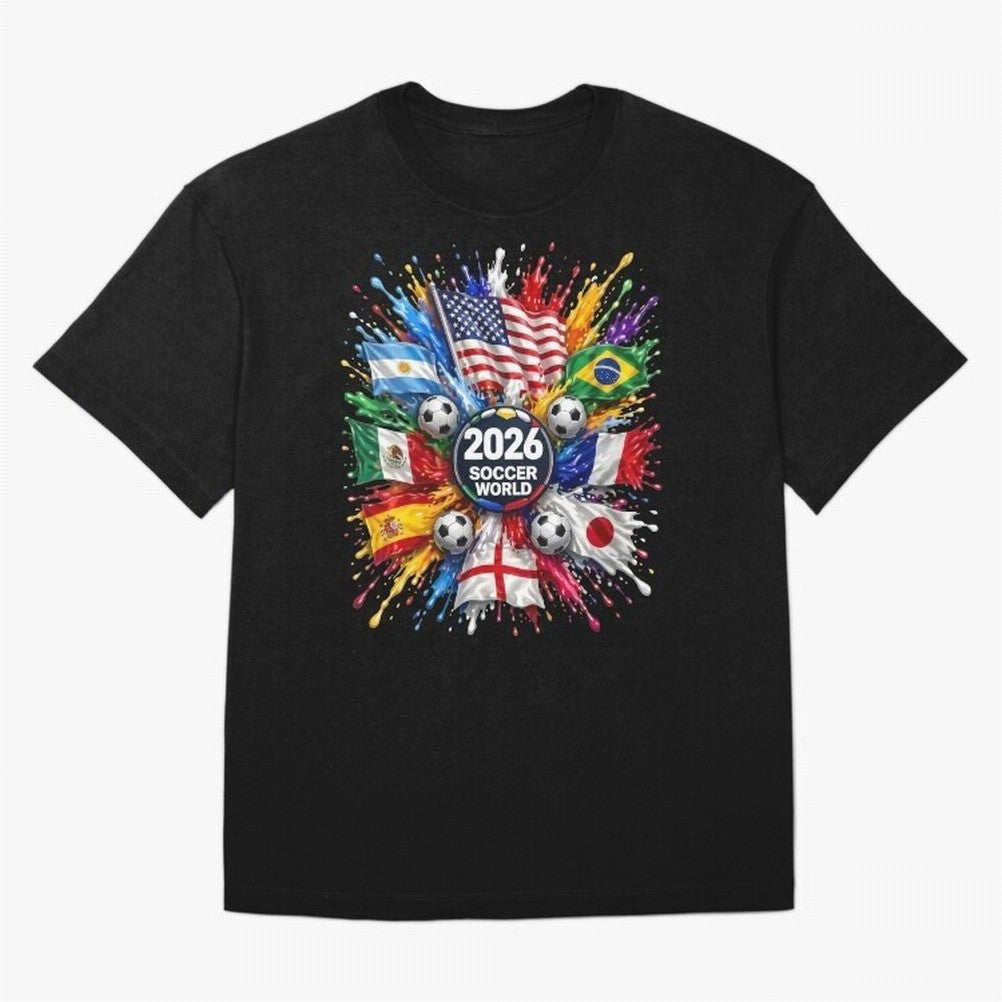 2026 Soccer World Flags USA Mexico Canada Football Paint Splash Graphic Oversized T-Shirt Make Game Day About FIFA World Cup 2026 USA Canada Mexico Spirit, Inspired by Netherlands, Neymar, Worldwide Fan Energy, Dramatic Goals, Stadium Lights and