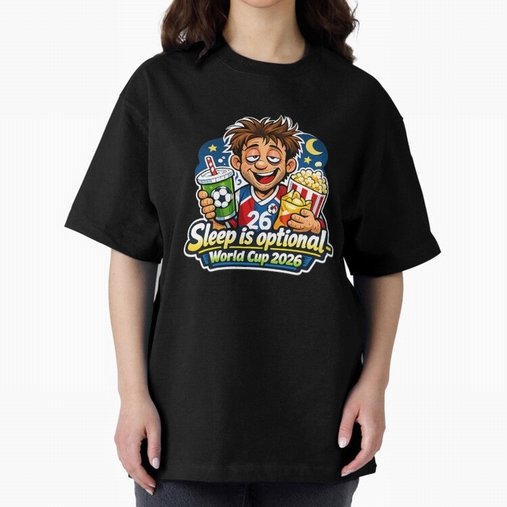 Sleep Is Optional World Cup 2026 Soccer Fan Night Oversized T-Shirt Show Your Love for FIFA World Cup 2026 Group Stage Spirit, Made for England, France and Netherlands, Cristiano Ronaldo, Classic Soccer Heritage, Championship Pressure, Fan Loyalty