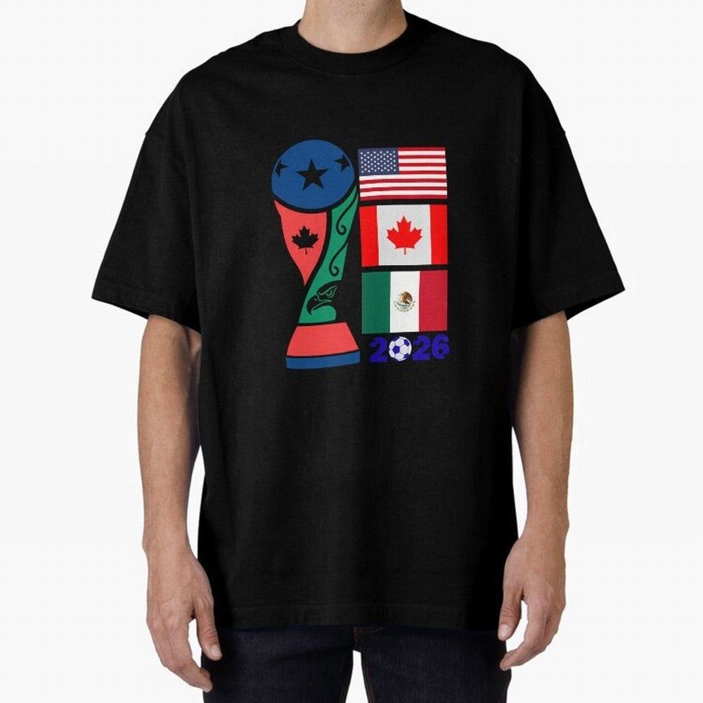 North America Football Unity 2026 Oversized T-Shirt Remember Iconic Moments from FIFA World Cup 2026 USA Canada Mexico for Fans of Haaland and France and Portugal, Bringing Fan Favorite Moments, National Team Passion, Big Match Drama and Soccer