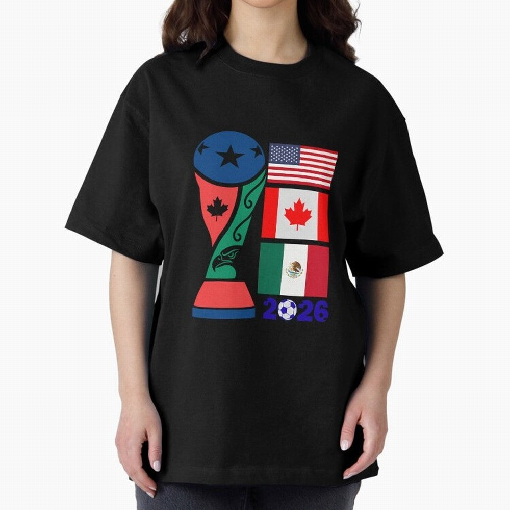 North America Football Unity 2026 Oversized T-Shirt Remember Iconic Moments from FIFA World Cup 2026 USA Canada Mexico for Fans of Haaland and France and Portugal, Bringing Fan Favorite Moments, National Team Passion, Big Match Drama and Soccer
