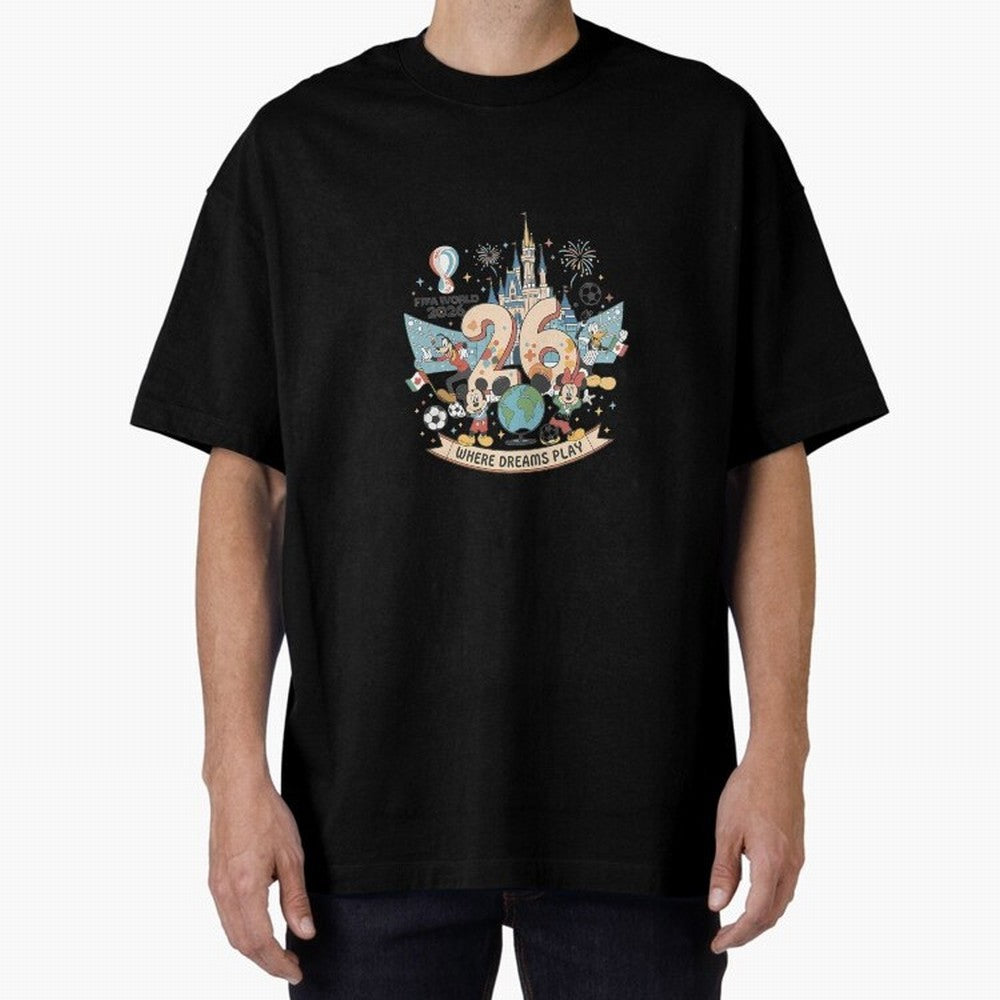 Dreamland Football 26 Oversized T-Shirt Cheer for FIFA World Cup 2026 Spirit, Highlighting England, Messi, CR7 and Mbappe, Championship Spirit, Famous Goals, Roaring Crowds and International Football Unity; Perfect for Supporters Who Want Bold