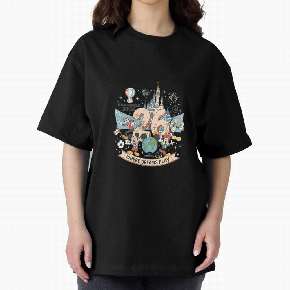 Dreamland Football 26 Oversized T-Shirt Cheer for FIFA World Cup 2026 Spirit, Highlighting England, Messi, CR7 and Mbappe, Championship Spirit, Famous Goals, Roaring Crowds and International Football Unity; Perfect for Supporters Who Want Bold