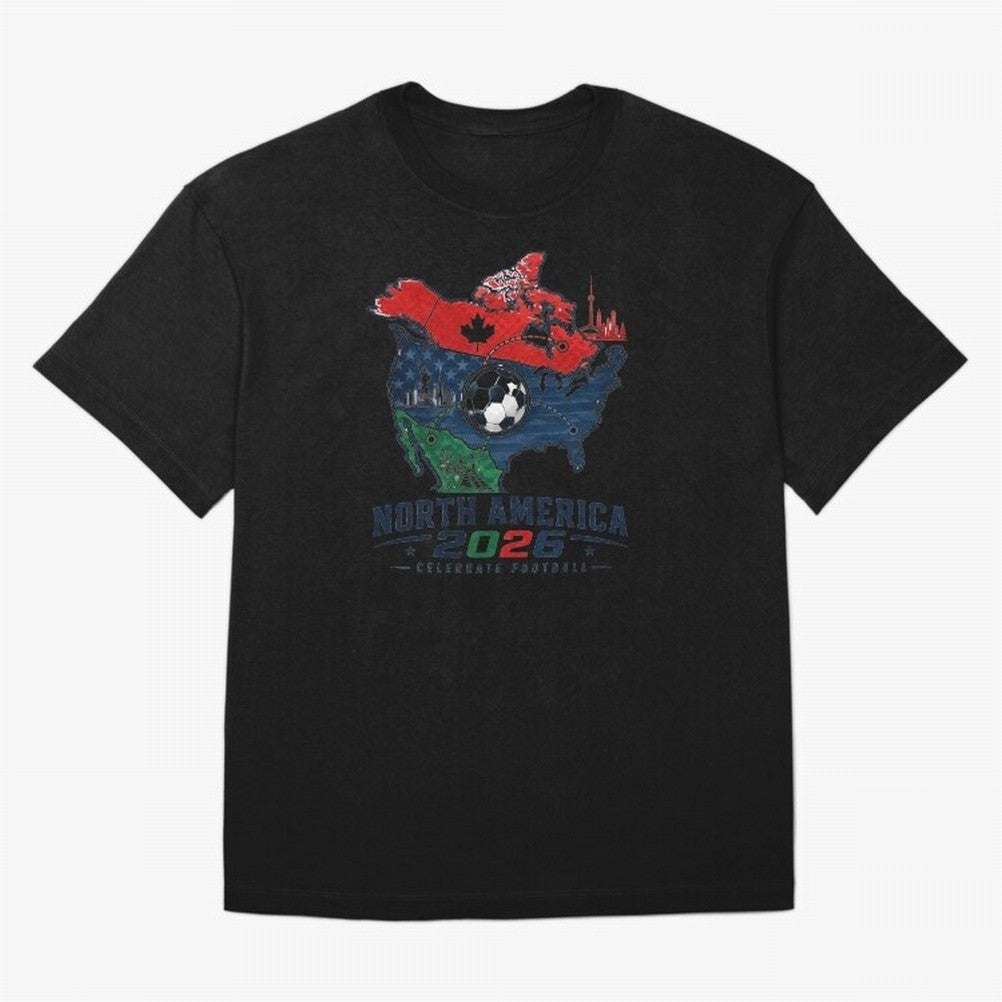 United by Football 2026 North America Soccer Design Oversized T-Shirt Create FIFA World Cup 2026 Centered on Messi, CR7 and Mbappe, Portugal Energy, Football Festival Excitement, Trophy Ambitions, Country Rivalries and Star Player Buzz; Created for