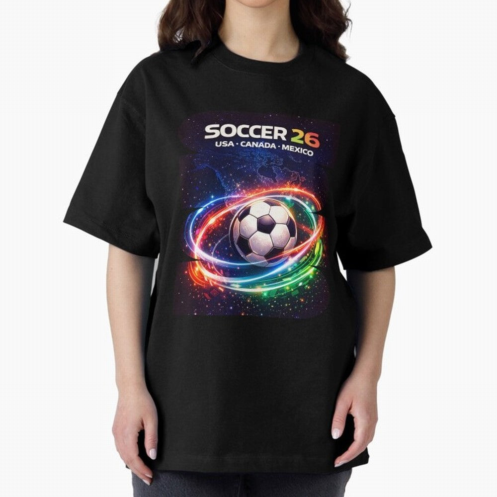 North America Soccer 2026 Shirt, Soccer 26 USA Canada Mexico Fan Tee, United 2026 Soccer Graphic - Bold Oversized T-Shirt Celebrate FIFA World Cup 2026 Group Stage Spirit, Celebrating Portugal, CR7 and Messi, Supporter Pride, Iconic Celebrations,
