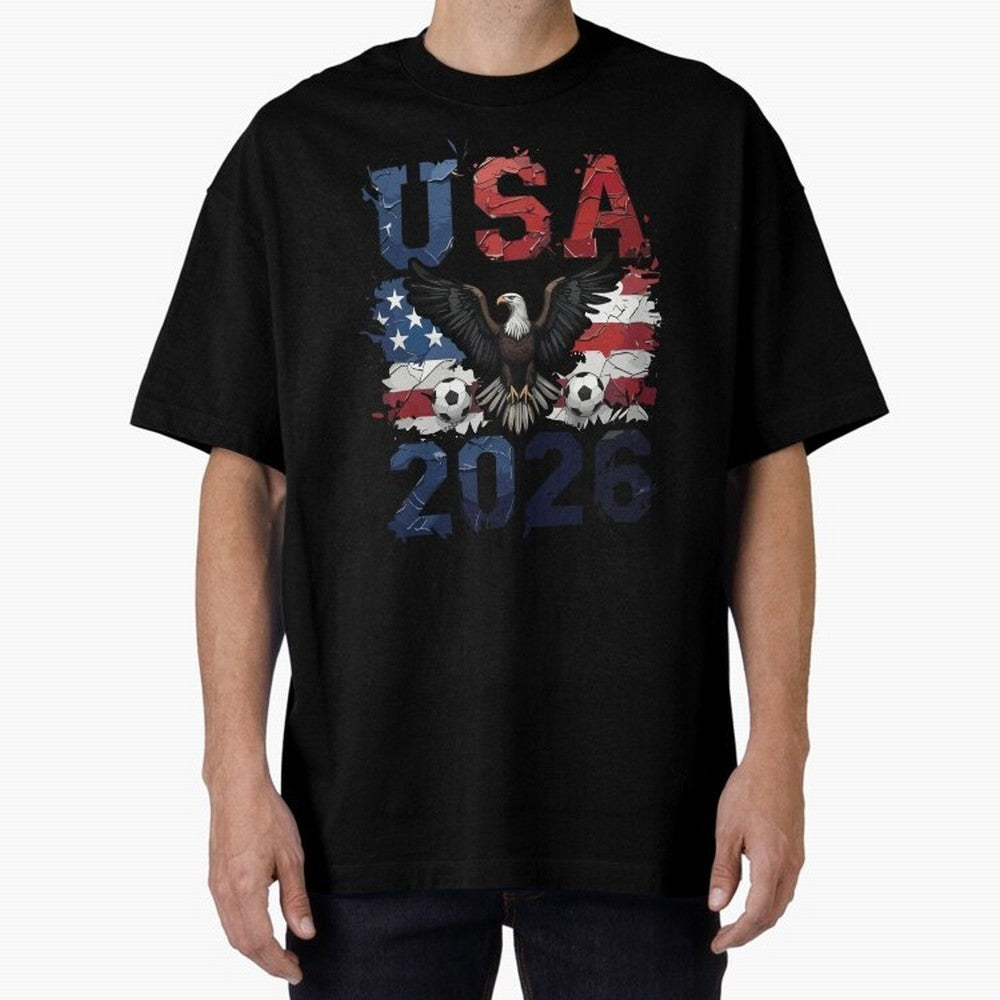 USA 2026 Soccer Eagle - World Cup Football Oversized T-Shirt Make Game Day About Global Football Passion for FIFA World Cup 2026, Centered on Messi, CR7 and Mbappe, Argentina, France and Brazil, Championship Spirit, Famous Goals, Roaring Crowds and