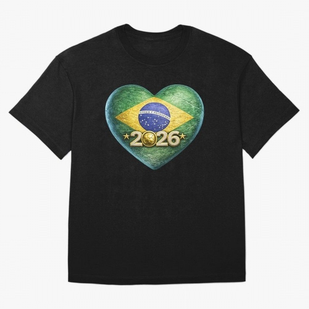 Brazil 2026 World Football Heart Flag Designs Oversized T-Shirt Make Every Kick Count in FIFA World Cup 2026 USA Canada Mexico for Fans of CR7 and Netherlands, Bringing Retro Football Energy, Iconic Rivalries, Trophy Chase Drama and Stadium