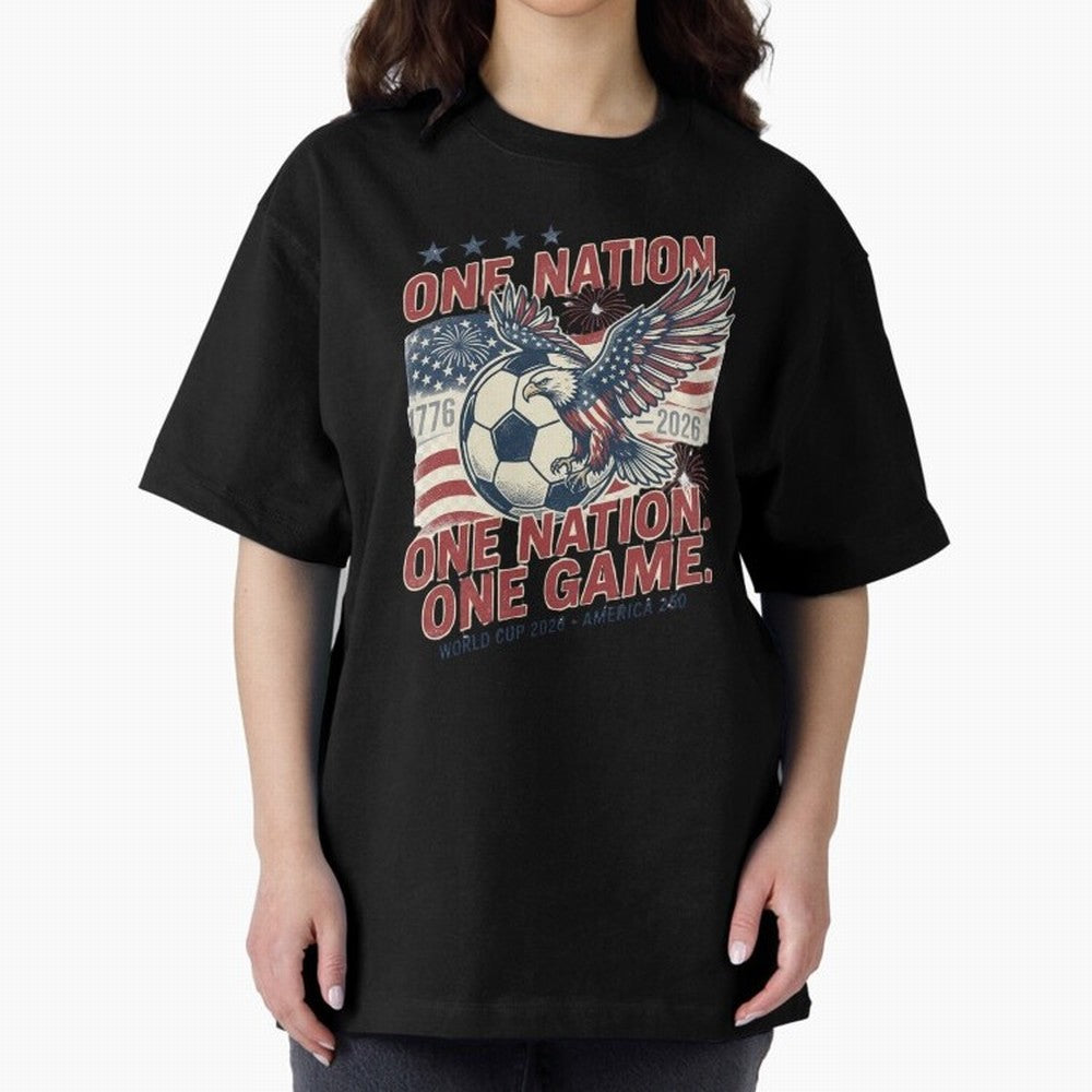 One Nation One Game World Cup 2026 Oversized T-Shirt Keep the Match Day Mood of FIFA World Cup 2026 USA Canada Mexico Spirit, Centered on Brazil, Neymar, Championship Spirit, Famous Goals, Roaring Crowds and International Football Unity; Perfect