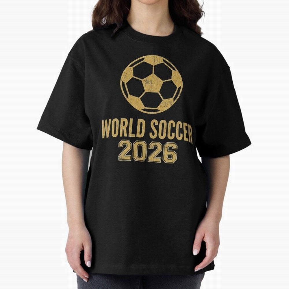 Retro World Soccer 2026 Design Oversized T-Shirt Support FIFA World Cup 2026 USA Canada Mexico for Fans of Cristiano Ronaldo and Argentina, France and Brazil, Bringing Global Supporter Spirit, Legendary Goals, National Colors and Tournament