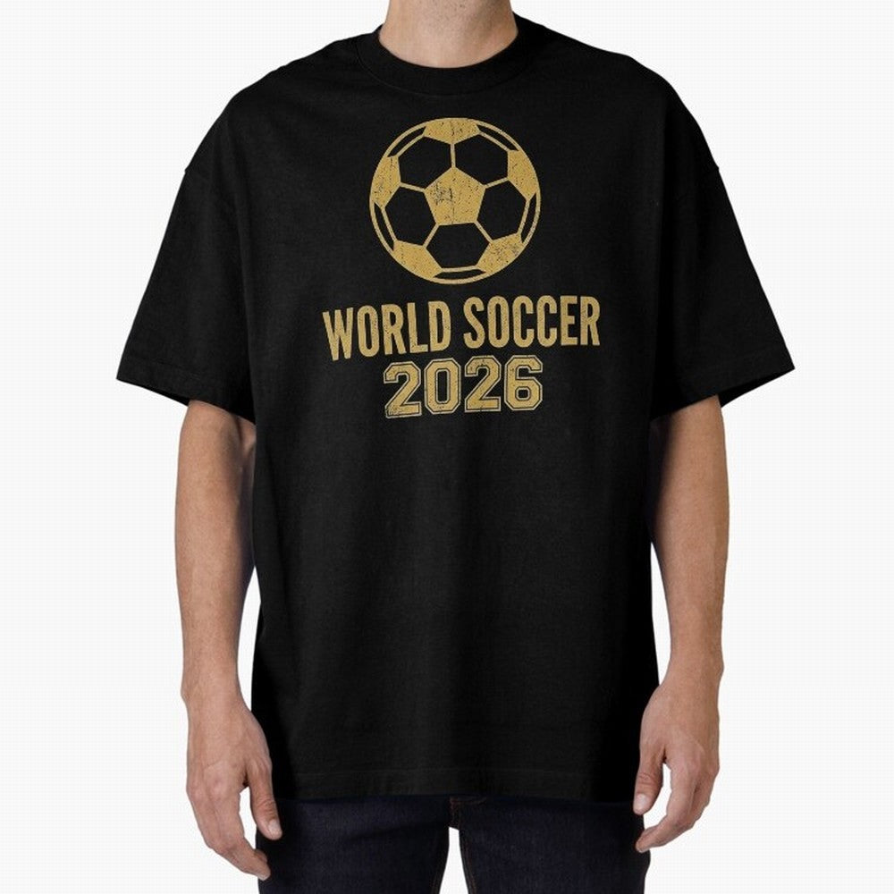 Retro World Soccer 2026 Design Oversized T-Shirt Support FIFA World Cup 2026 USA Canada Mexico for Fans of Cristiano Ronaldo and Argentina, France and Brazil, Bringing Global Supporter Spirit, Legendary Goals, National Colors and Tournament