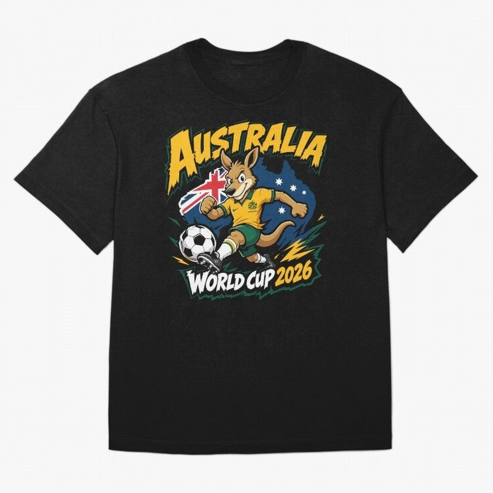 Australia World Cup 2026 Kangaroo Soccer Fan Art Oversized T-Shirt Celebrate Unforgettable Nights in Match Day Hype around FIFA World Cup 2026 Group Stage, Cristiano Ronaldo, Haaland and CR7, England, France and Netherlands, Classic Soccer