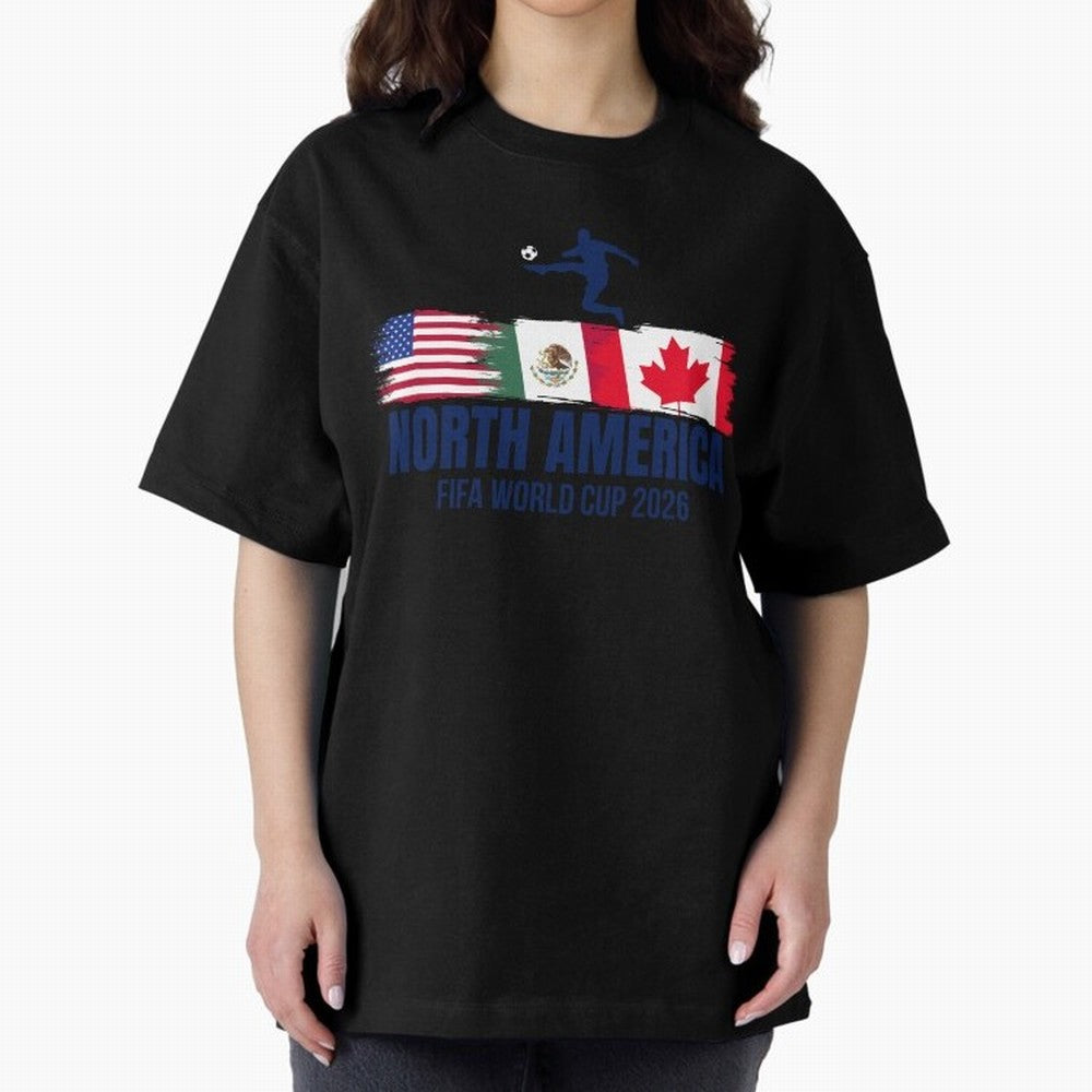 2026 North America Soccer World Tour - USA Mexico Canada Oversized T-Shirt Celebrate the Biggest Stage of the FIFA World Cup 2026 Journey through Mbappe Highlights, Brazil, Portugal and Argentina Pride, Stadium Chants, National Pride, Trophy Dreams