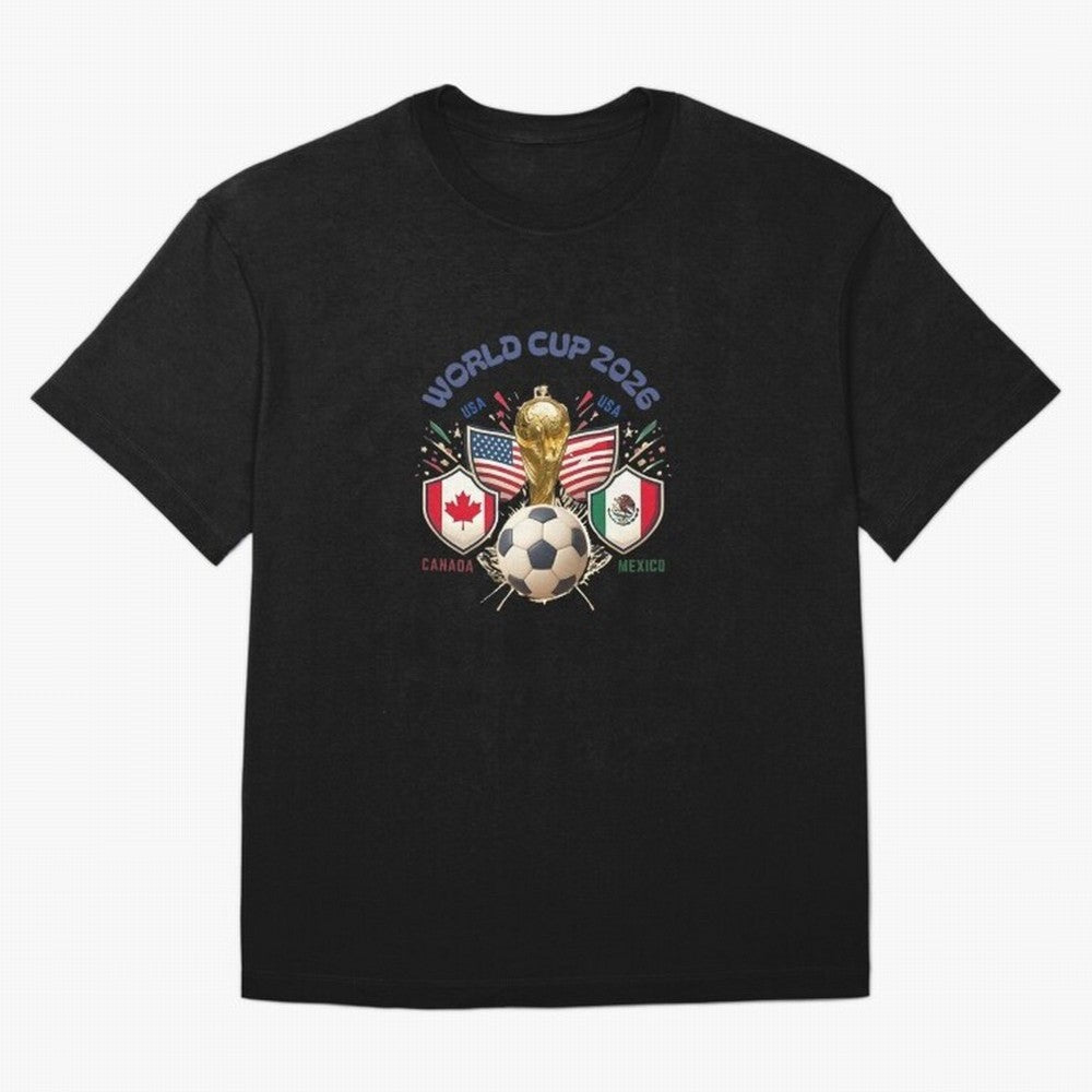 World Cup 2026 Host Nations Crest Oversized T-Shirt Remember Iconic Moments from FIFA World Cup 2026 Spirit, Connected to Spain, Cristiano Ronaldo, Vintage Soccer Flavor, Modern Football Stars, National Flags and Final Night Emotion; Created for