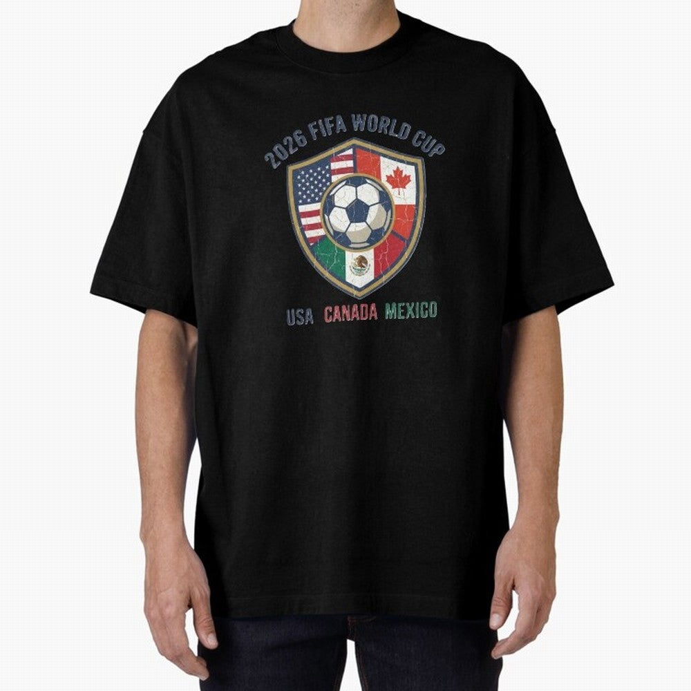 North America United Soccer 2026 Vintage Crest Oversized T-Shirt Bring Legendary Rivalry Energy to Global Football Passion for FIFA World Cup 2026 USA Canada Mexico, with Messi, Neymar and Mbappe, England, France and Netherlands, Stadium Memories,