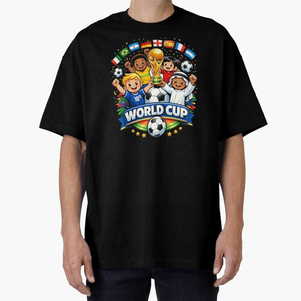 World Cup Football Oversized T-Shirt Celebrate Golden Goal Energy in FIFA World Cup 2026 USA Canada Mexico for Fans of Haaland and Mbappe and France and Portugal, Bringing Stadium Chants, National Pride, Trophy Dreams and Unforgettable Football