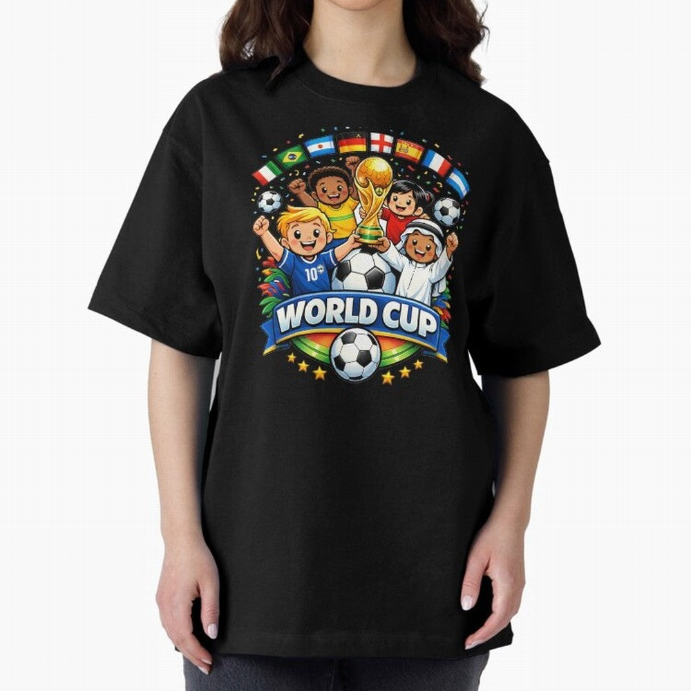World Cup Football Oversized T-Shirt Celebrate Golden Goal Energy in FIFA World Cup 2026 USA Canada Mexico for Fans of Haaland and Mbappe and France and Portugal, Bringing Stadium Chants, National Pride, Trophy Dreams and Unforgettable Football