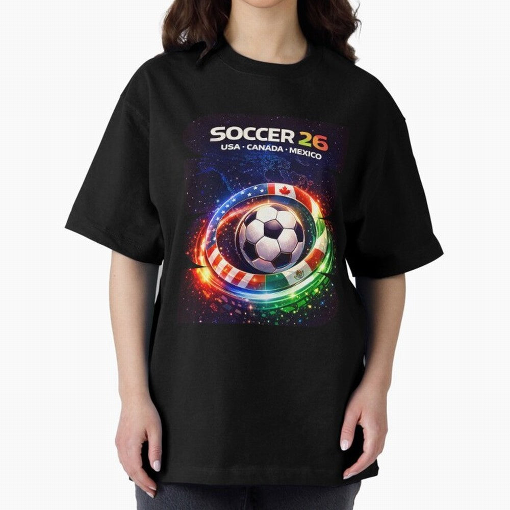North America Soccer 2026 Shirt, Soccer 26 USA Canada Mexico Fan Tee, United 2026 Soccer Graphic Oversized T-Shirt Bring International Match Energy to FIFA World Cup 2026 Driven by Messi, CR7 and Mbappe, Argentina Energy, Goal Celebration Energy,