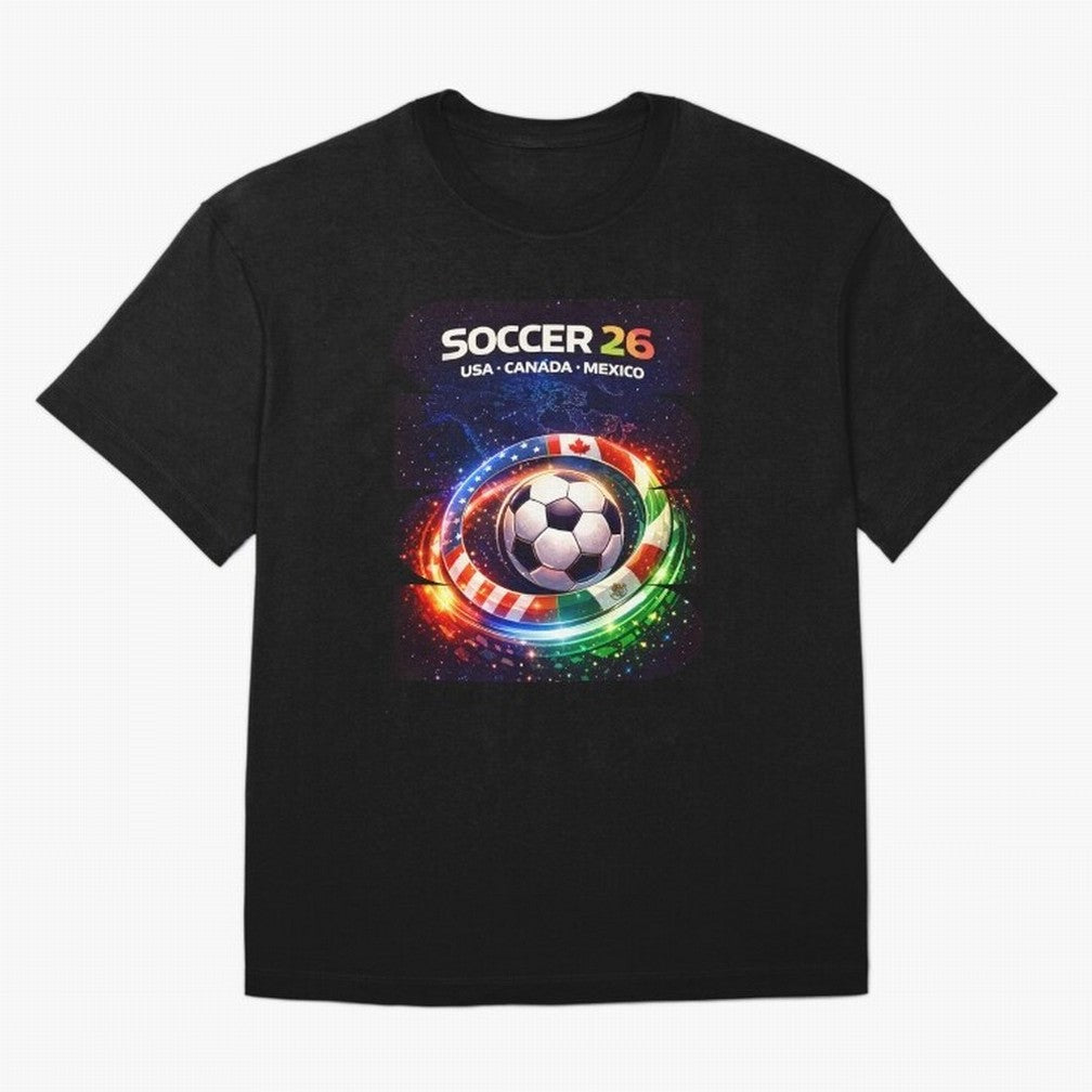 North America Soccer 2026 Shirt, Soccer 26 USA Canada Mexico Fan Tee, United 2026 Soccer Graphic Oversized T-Shirt Bring International Match Energy to FIFA World Cup 2026 Driven by Messi, CR7 and Mbappe, Argentina Energy, Goal Celebration Energy,
