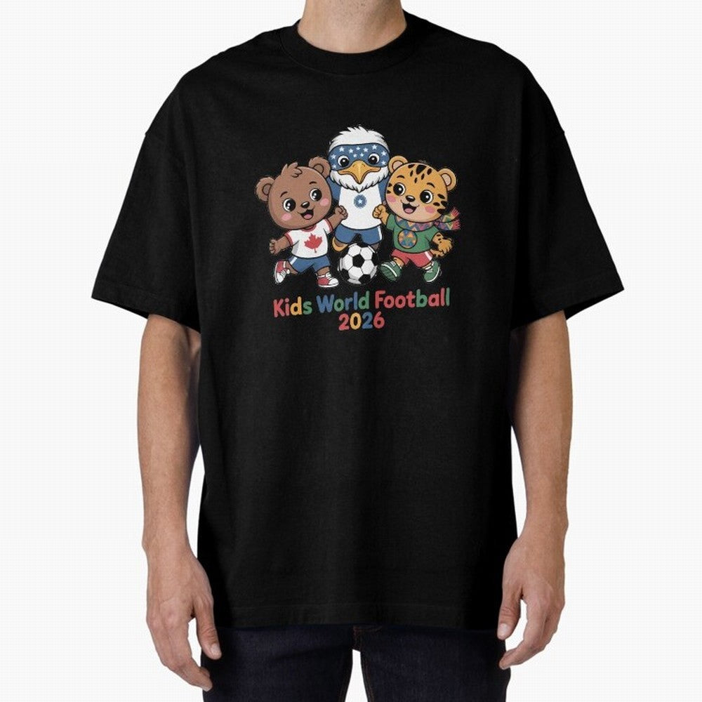 Kids World Football Friends 2026 ¨C Cute Cartoon Soccer Characters for Children Oversized T-Shirt Celebrate Soccer Greatness during FIFA World Cup 2026 USA Canada Mexico for Fans of Messi, CR7 and Mbappe and Spain and Netherlands, Bringing Retro