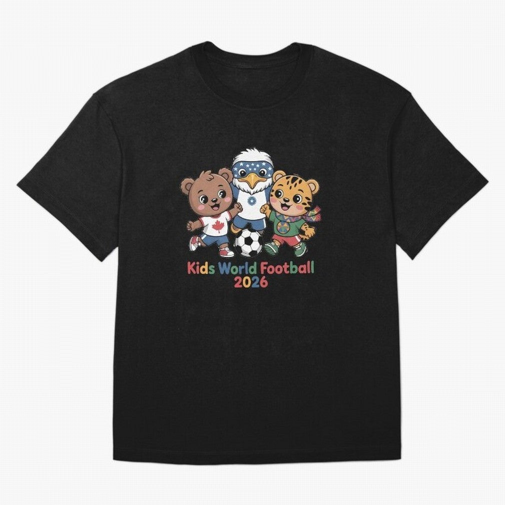 Kids World Football Friends 2026 ¨C Cute Cartoon Soccer Characters for Children Oversized T-Shirt Celebrate Soccer Greatness during FIFA World Cup 2026 USA Canada Mexico for Fans of Messi, CR7 and Mbappe and Spain and Netherlands, Bringing Retro