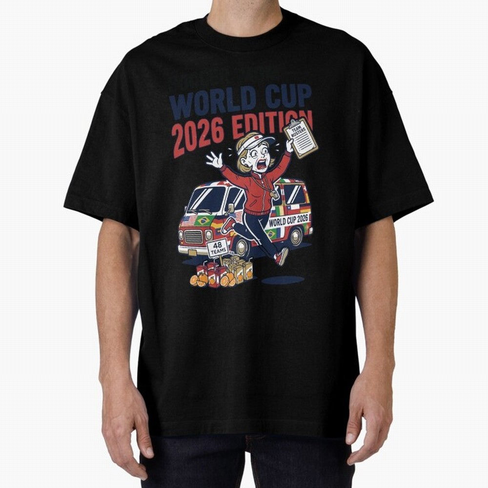 Soccer Mom ¡ª World Cup 2026 Edition V2 Oversized T-Shirt Make Your Look Match Global Football Passion for FIFA World Cup 2026, Featuring Neymar, Haaland and Cristiano Ronaldo, England, Vintage Soccer Flavor, Modern Football Stars, National Flags