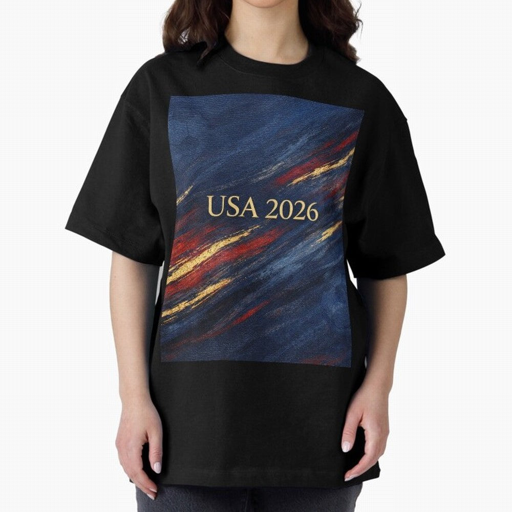 Elevated USA 2026 Soccer Oversized T-Shirt Join the Global Buzz around FIFA World Cup 2026 Connected to Mbappe, France Energy, Supporter Pride, Iconic Celebrations, Legendary Names and Global Match Day Energy; Ideal for Passionate Fans Who Love
