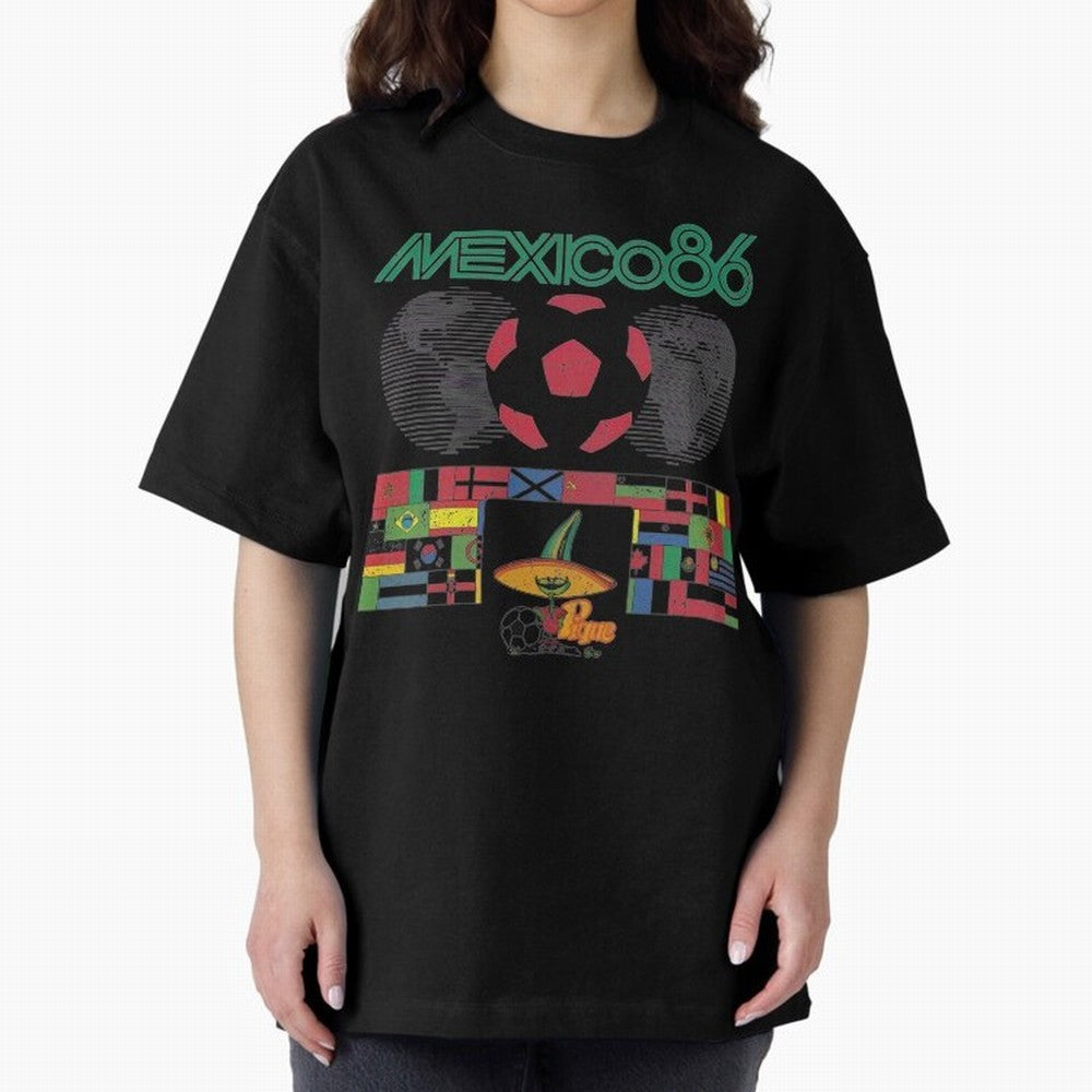 MEXICO-86-WORLD-CUP-T-SHIRT Oversized T-Shirt Discover Match Day Hype around FIFA World Cup 2026, Cristiano Ronaldo, Haaland and CR7, England, France and Netherlands, Football Festival Excitement, Trophy Ambitions, Country Rivalries and Star Player