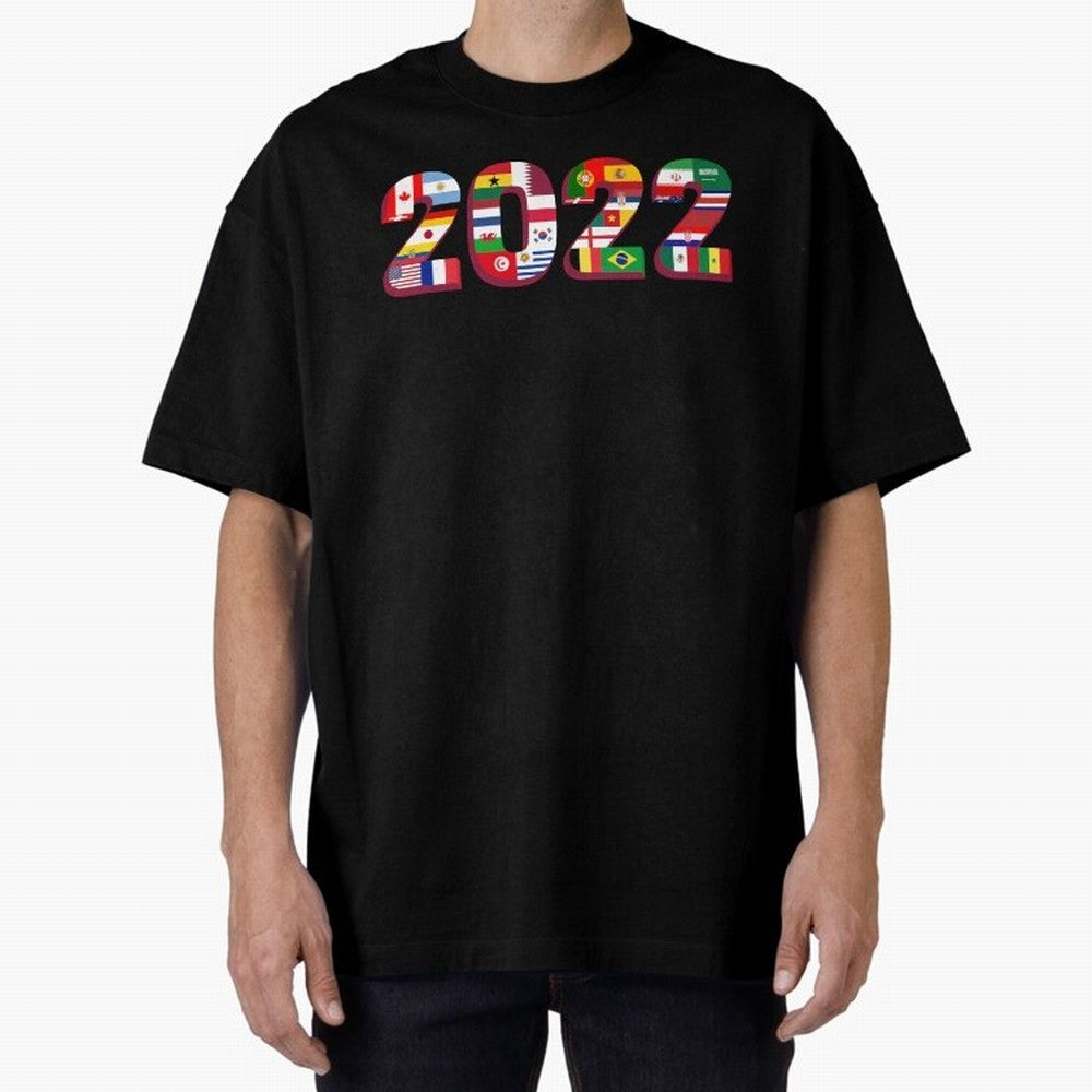 Flags of the 32 Teams that Played in Qatar in 2022 for Football Fans Oversized T-Shirt Bring Bold Fan Energy to FIFA World Cup 2026 USA Canada Mexico Spirit, Driven by Netherlands, CR7 and Messi, Football Passion, Legendary Performances, Festival
