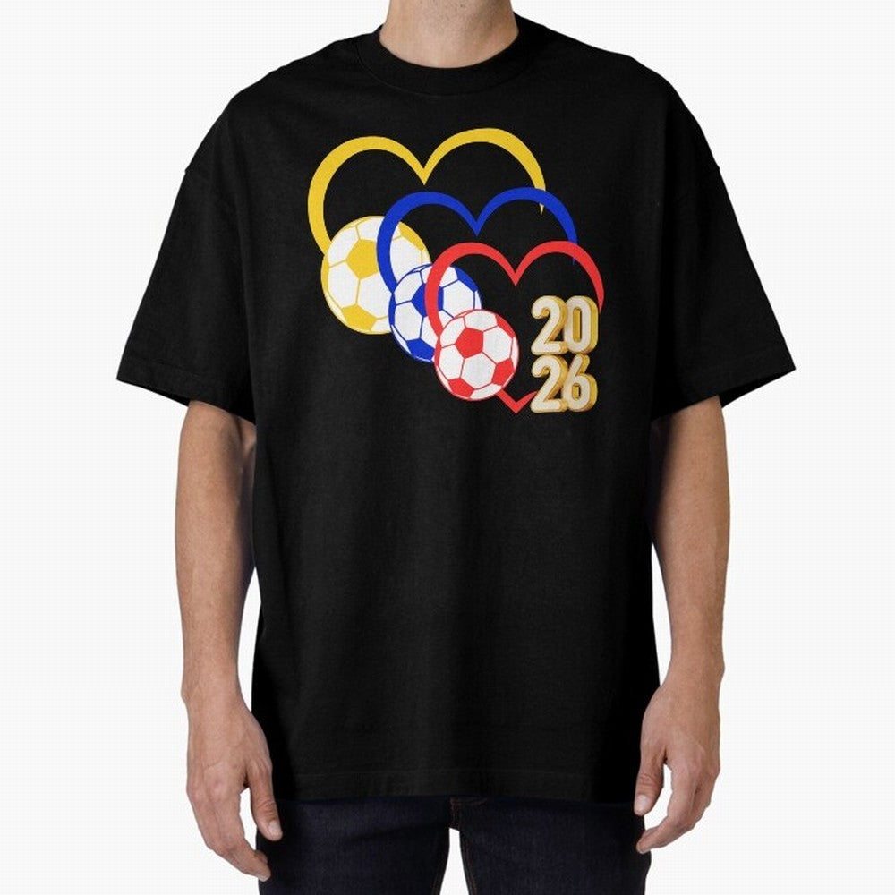 Football 2026 Hearts Colombia Sports Design Oversized T-Shirt Follow Every Goal of Match Day Hype around FIFA World Cup 2026 Group Stage, Haaland and Mbappe, Brazil, Portugal and Argentina, Tournament Hype, Historic Matchups, Family Viewing Parties