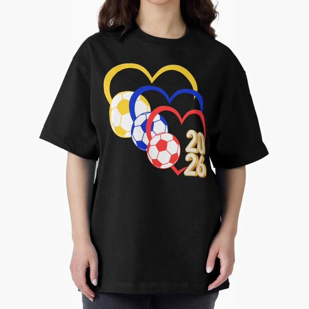 Football 2026 Hearts Colombia Sports Design Oversized T-Shirt Follow Every Goal of Match Day Hype around FIFA World Cup 2026 Group Stage, Haaland and Mbappe, Brazil, Portugal and Argentina, Tournament Hype, Historic Matchups, Family Viewing Parties