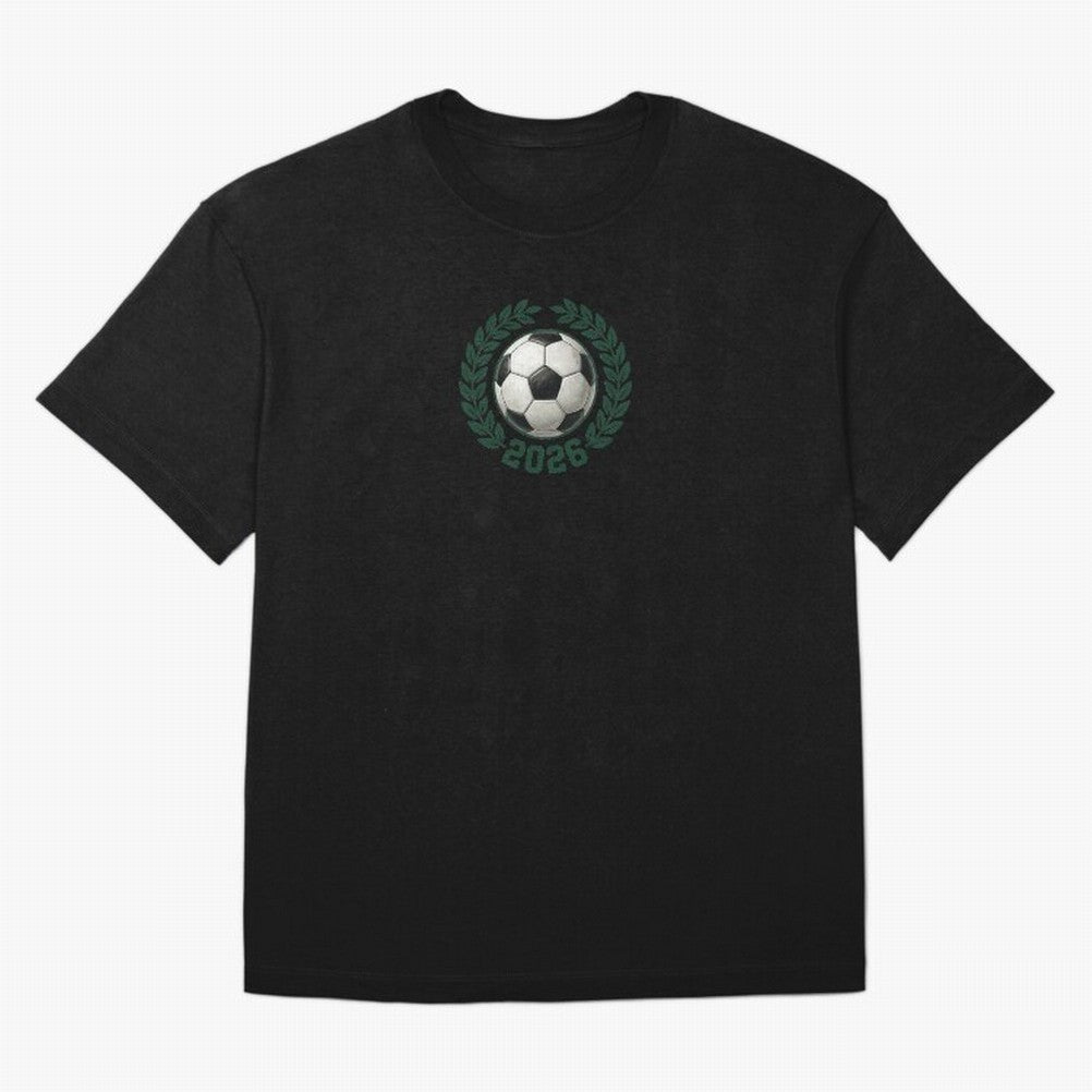 Retro Soccer 2026 Varsity Laurel Wreath Graphic Oversized T-Shirt Celebrate FIFA World Cup 2026 USA Canada Mexico Driven by Haaland, Germany Energy, Worldwide Fan Energy, Dramatic Goals, Stadium Lights and Championship Celebrations; Great for