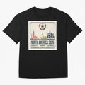 Retro North America 2026 Soccer Vintage Graphic Oversized T-Shirt Capture the FIFA World Cup 2026 USA Canada Mexico Journey through Mbappe Highlights, Portugal, Spain and Germany Pride, Championship Spirit, Famous Goals, Roaring Crowds and