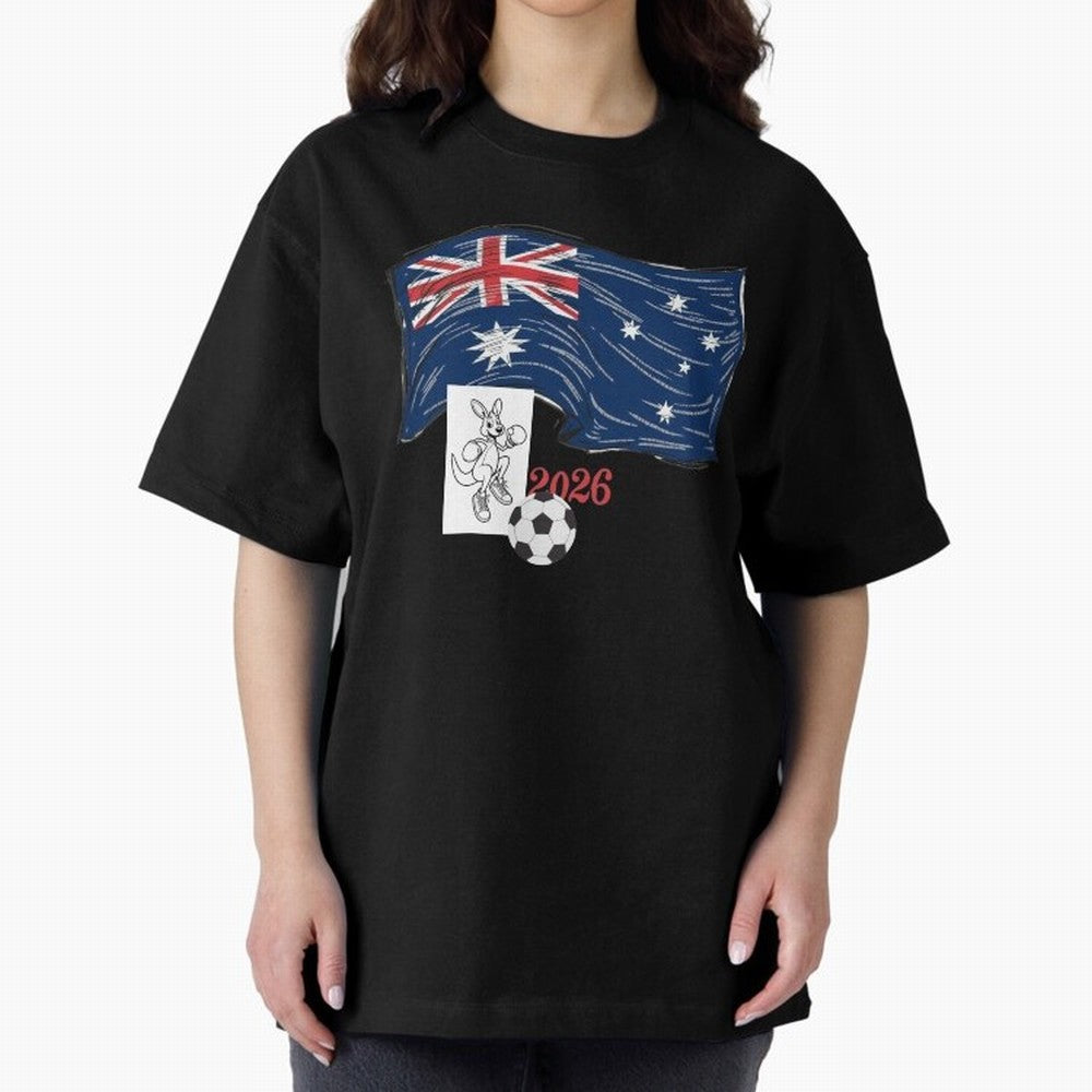 Australia 2026 Soccer Pride - Boxing Kangaroo & Dynamic Waving Flag. Oversized T-Shirt Celebrate the Magic of FIFA World Cup 2026 Group Stage Spirit, Centered on Netherlands, Messi, Neymar and Mbappe, Supporter Pride, Iconic Celebrations, Legendary