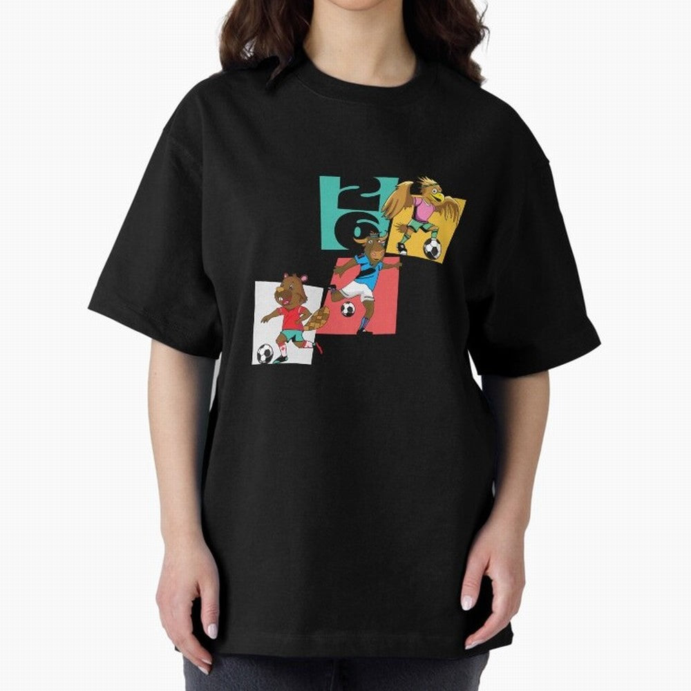 North America Mascots 2 T-Shirt_83568192 Oversized T-Shirt Bring Global Tournament Vibes to Match Day Hype around FIFA World Cup 2026 Group Stage, Cristiano Ronaldo, Haaland and CR7, Argentina, Sports Nostalgia, International Competition, Famous