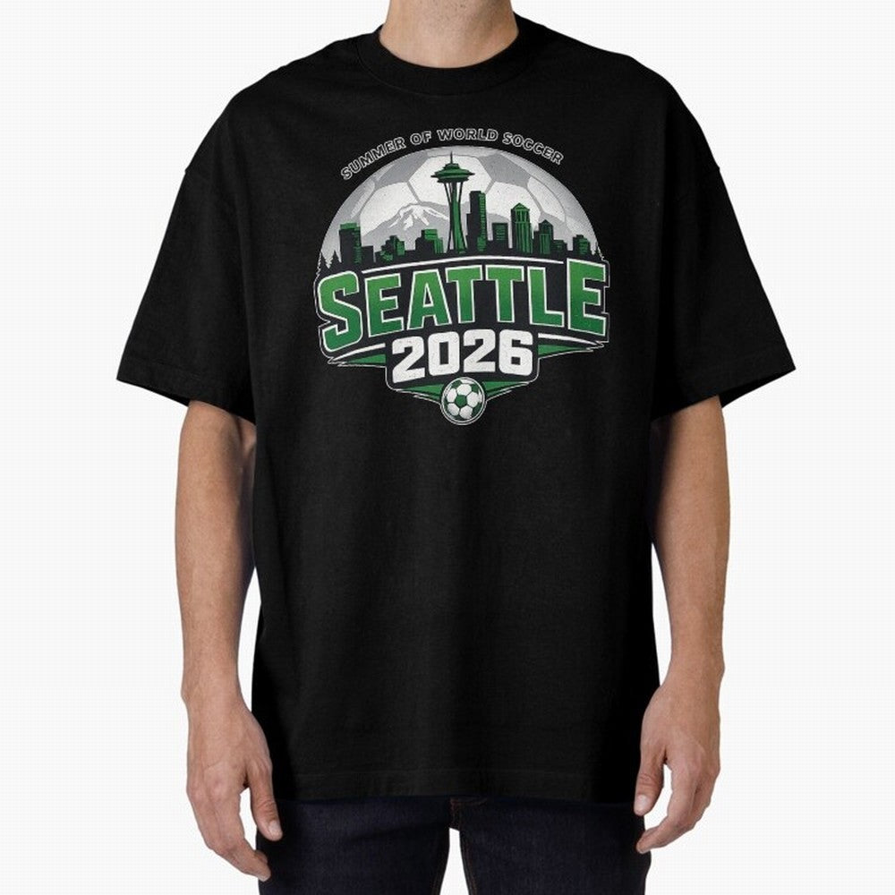 World Soccer Tournament Cup 2026 Seattle Oversized T-Shirt Relive Legendary Nights from the FIFA World Cup 2026 USA Canada Mexico Journey through Messi Highlights, Brazil Pride, Match Day Excitement, Supporter Culture, Golden Goals and Global