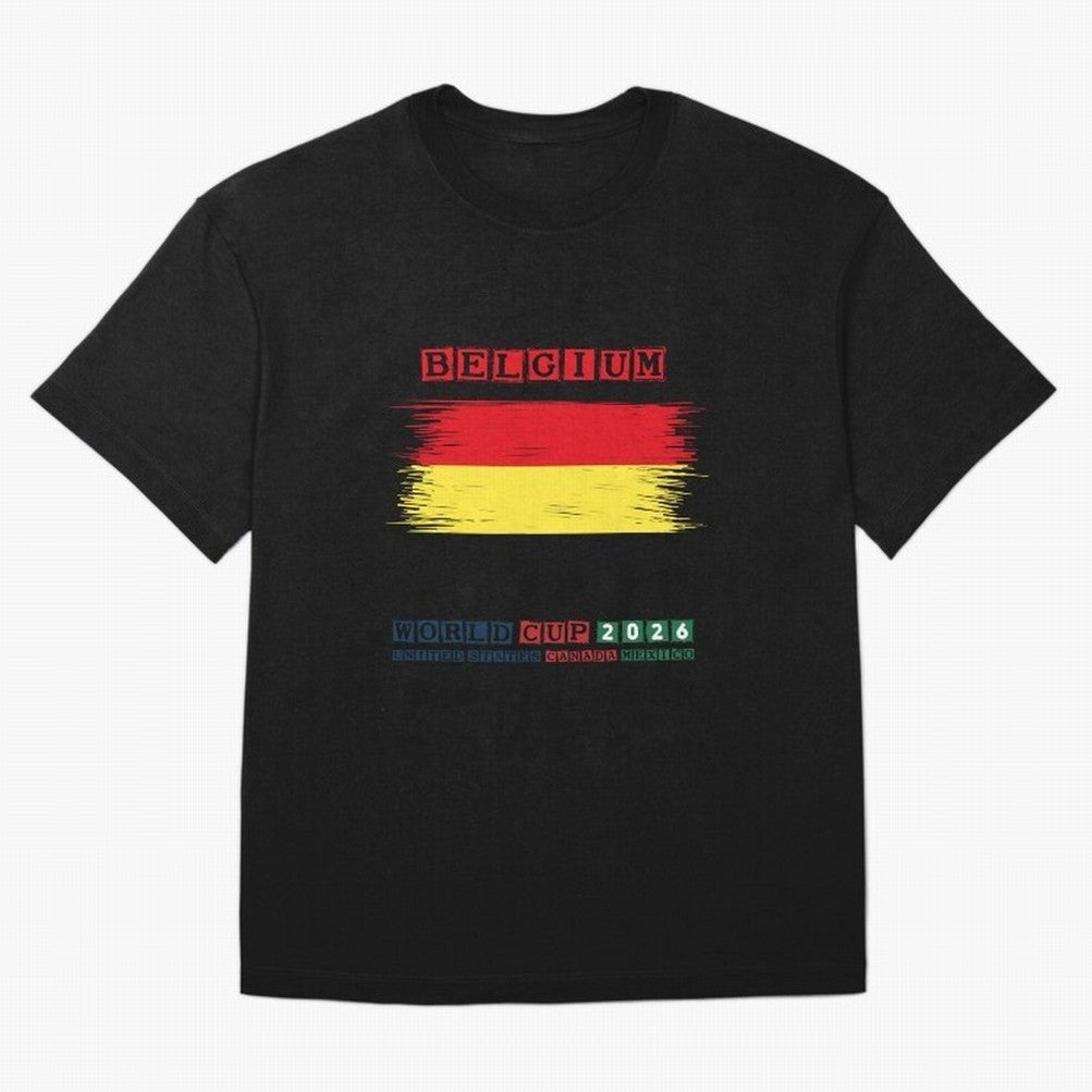 BELGIUM WORLD CUP 2026 Oversized T-Shirt Mark Global Football Passion for FIFA World Cup 2026 USA Canada Mexico, with Messi, Neymar and Mbappe, Brazil, Retro Football Energy, Iconic Rivalries, Trophy Chase Drama and Stadium Atmosphere; Created for