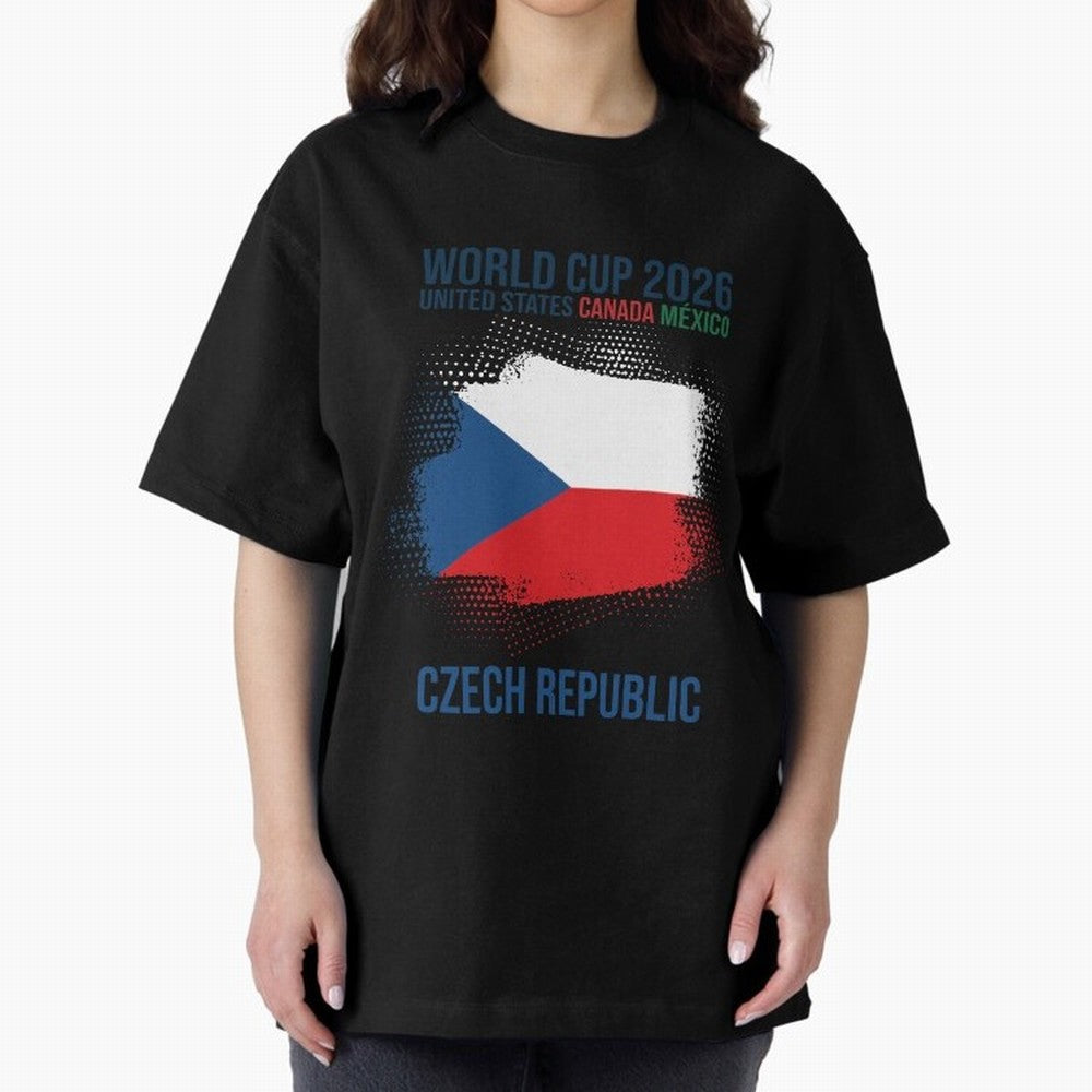 Czech Republic WORLD CUP 2026 Oversized T-Shirt Stand Out with Spirit from FIFA World Cup 2026 USA Canada Mexico Spirit, with Argentina and Brazil, Haaland, Global Supporter Spirit, Legendary Goals, National Colors and Tournament Celebration;