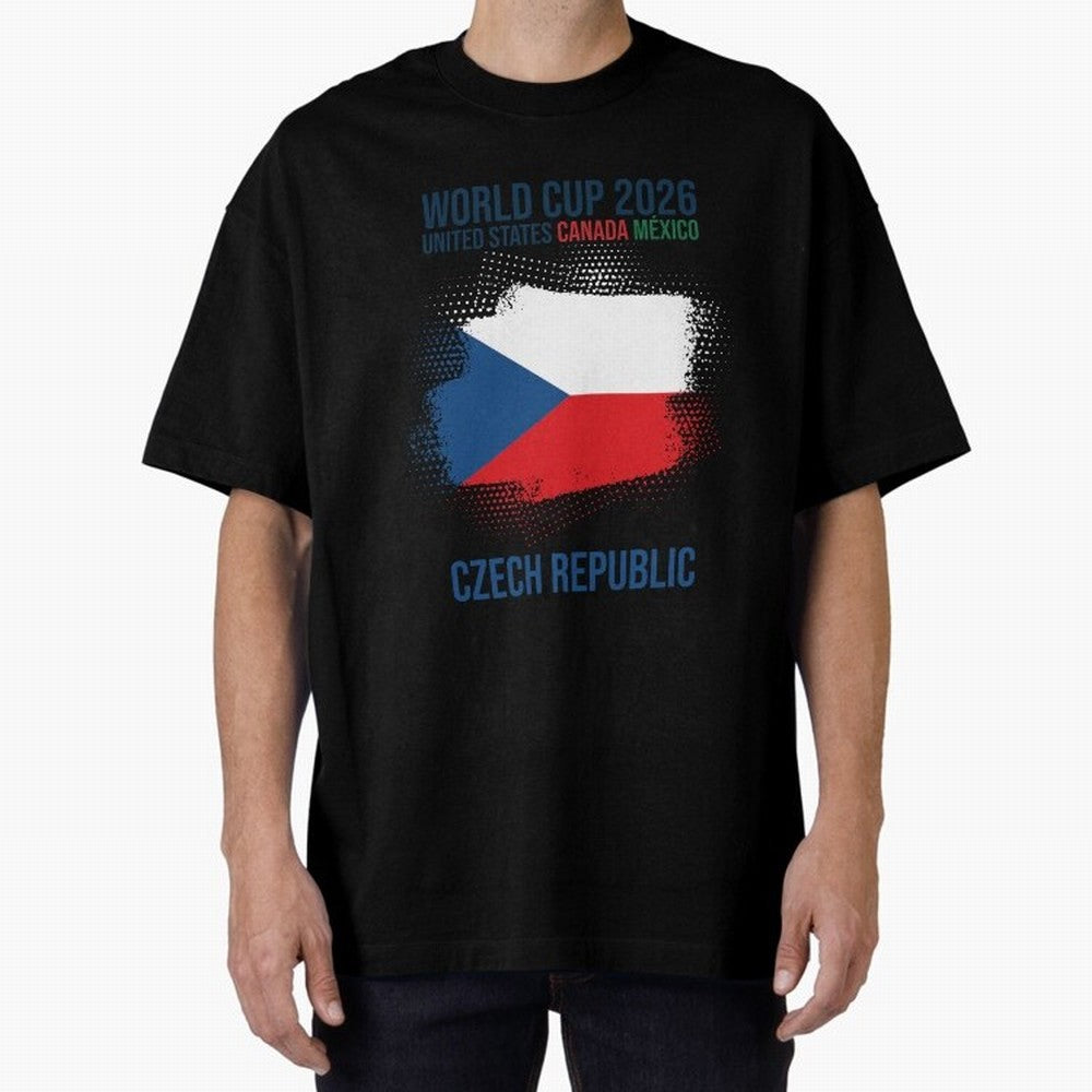 Czech Republic WORLD CUP 2026 Oversized T-Shirt Stand Out with Spirit from FIFA World Cup 2026 USA Canada Mexico Spirit, with Argentina and Brazil, Haaland, Global Supporter Spirit, Legendary Goals, National Colors and Tournament Celebration;
